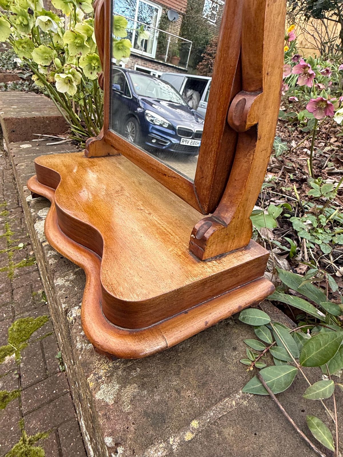 180.0 Antique Edwardian Solid Wood Dressing Table Swing Mirror Circa 1910 photo