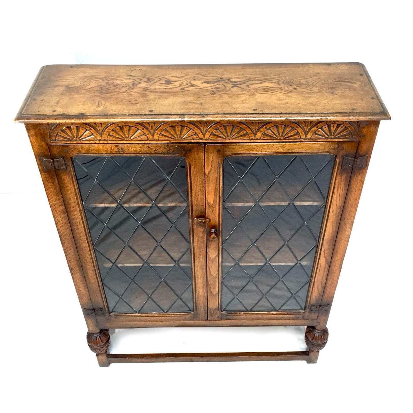 photo furniture Vintage Oak Wooden Display Bookcase Cabinet & Glazed Doors Sideboard Old Charm