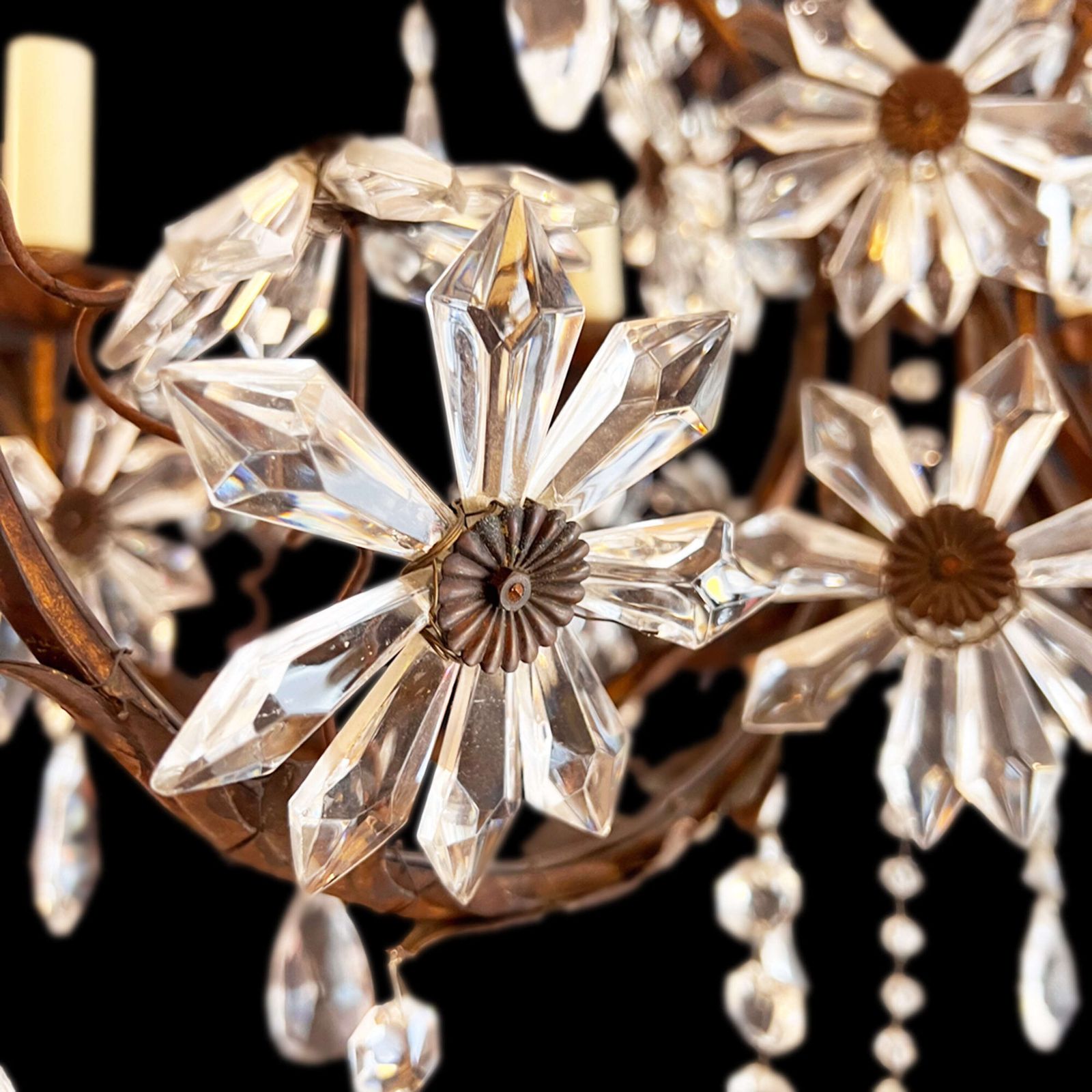 French Decorative Large Chandelier With Flowers With Six Arms, 1920s photo Lighting
