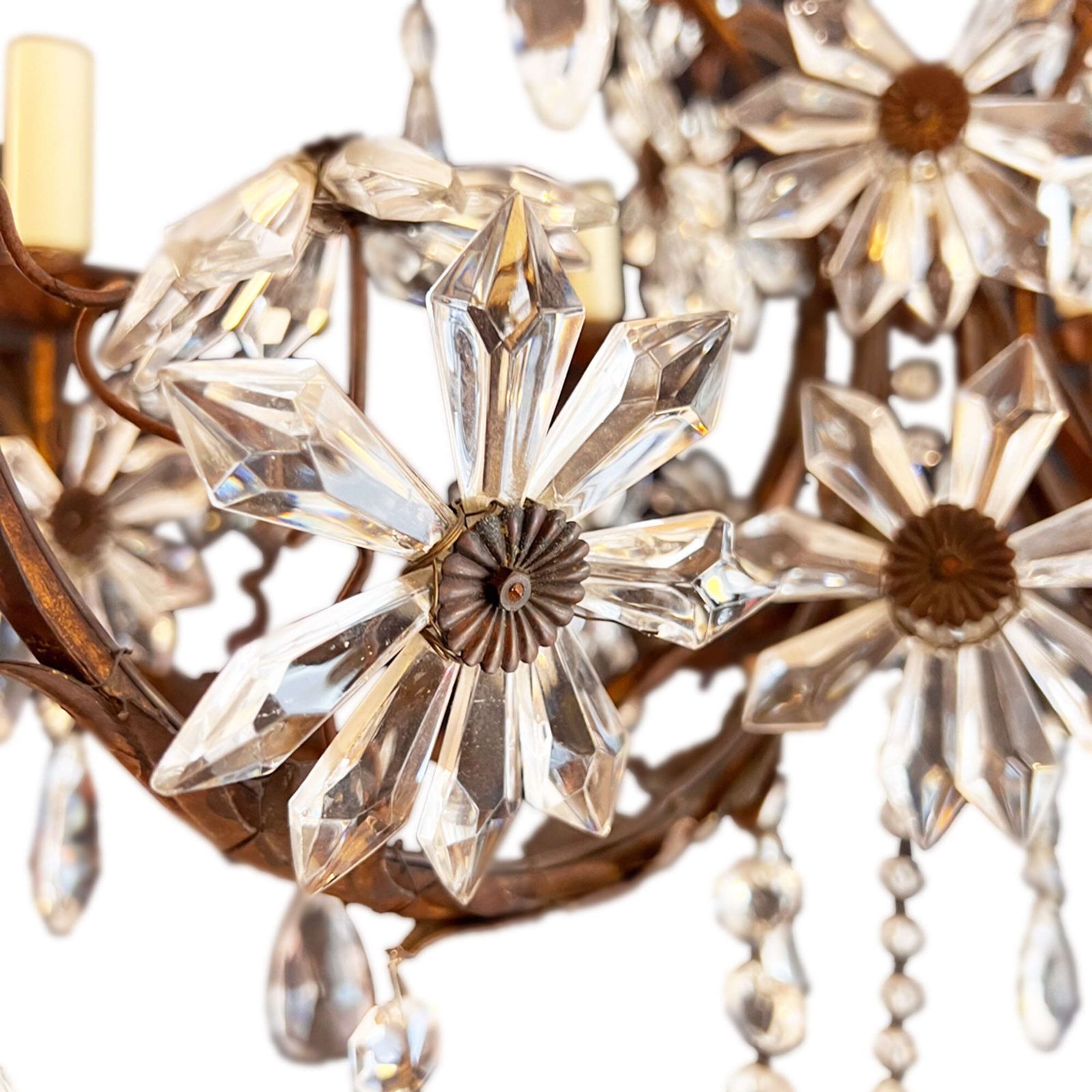 French Decorative Large Chandelier With Flowers With Six Arms, 1920s photo vintage