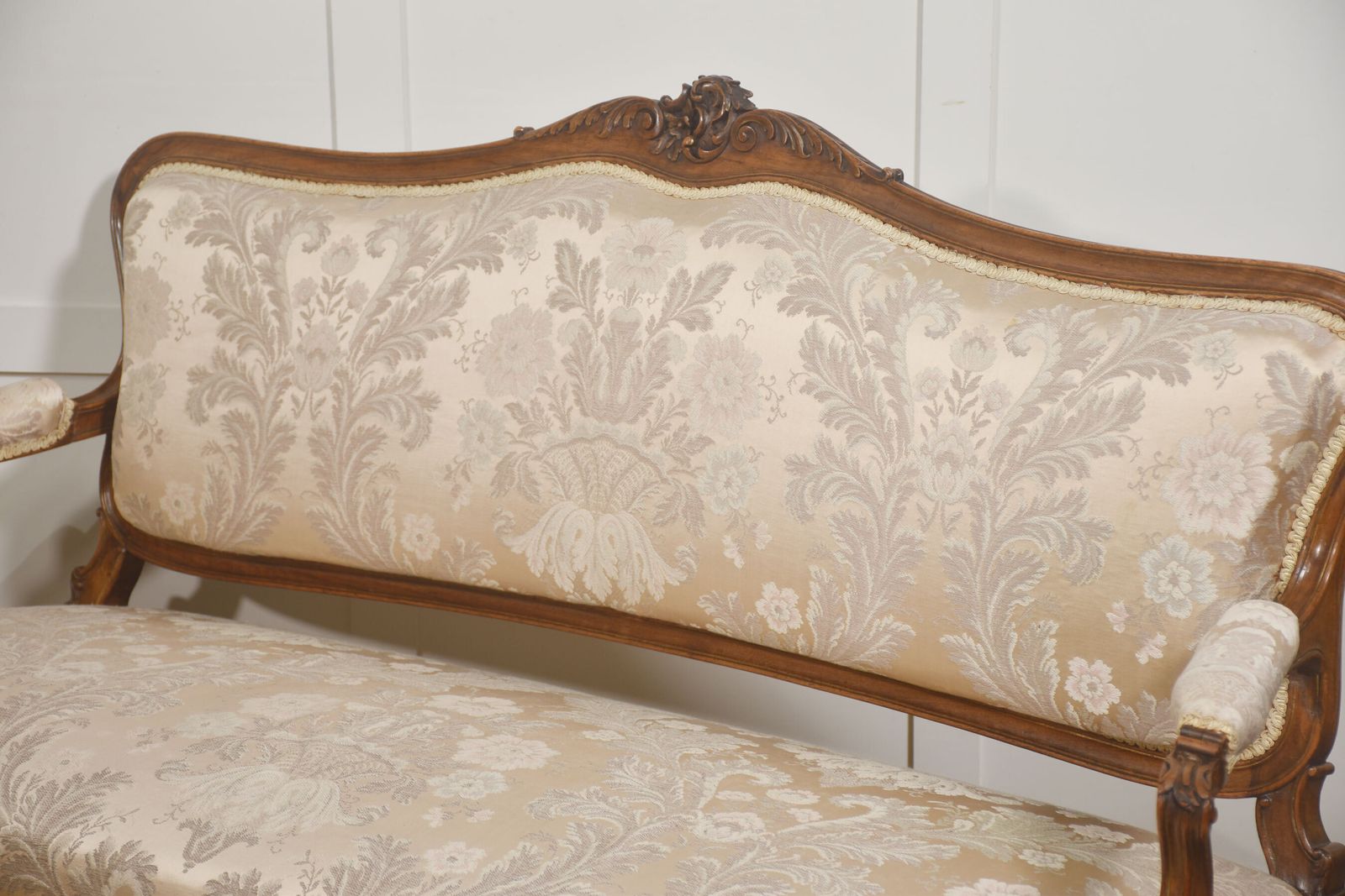 Louis XV Style Carved Walnut Settee With Damask Upholstery photo buy