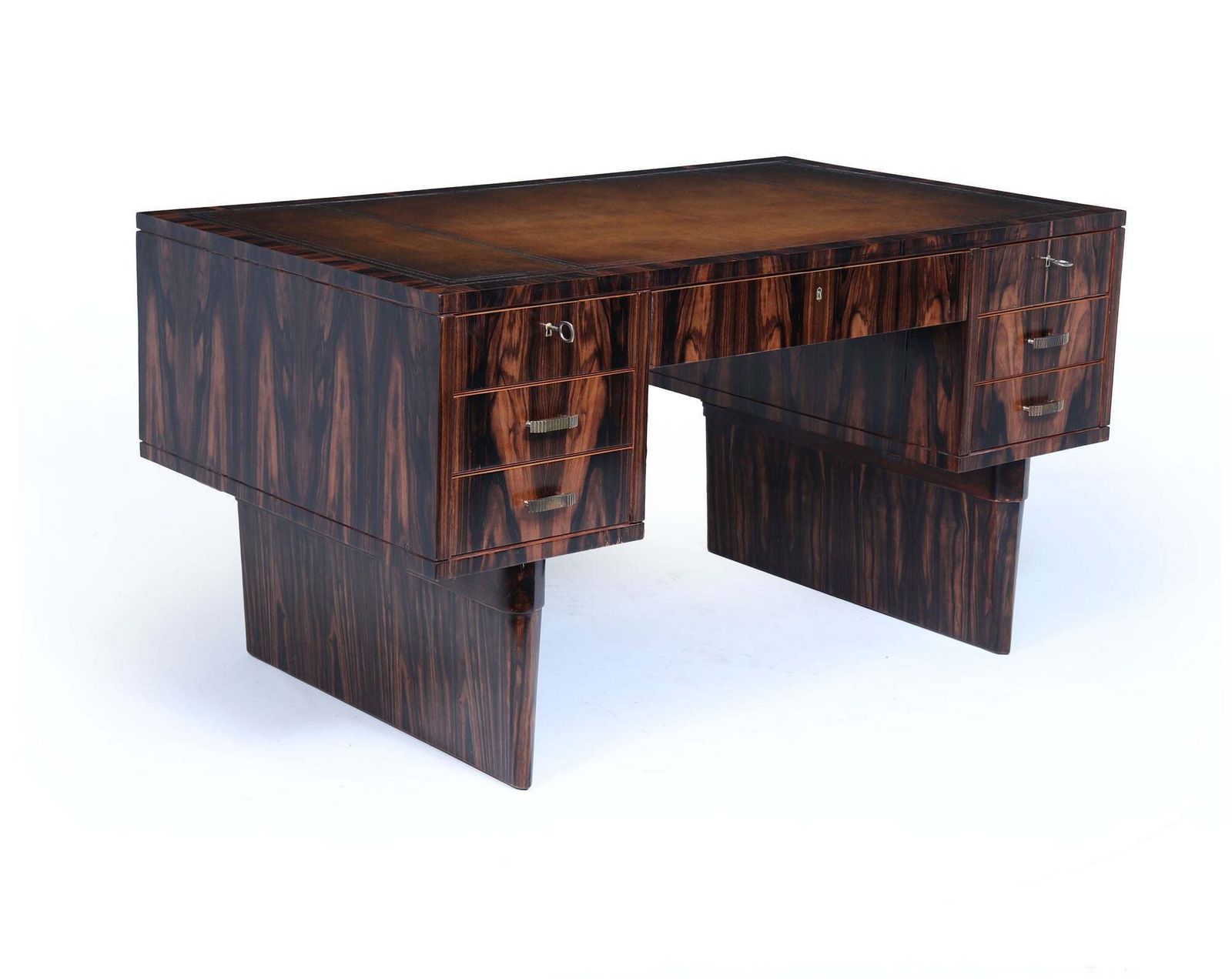 Italian Art Deco Macassar Ebony Desk With Leather Top C1950