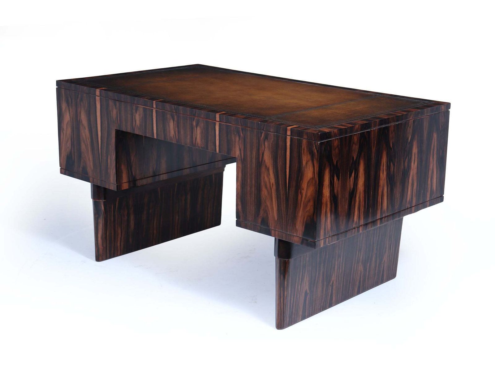 Italian Art Deco Macassar Ebony Desk With Leather Top C1950 photo furniture