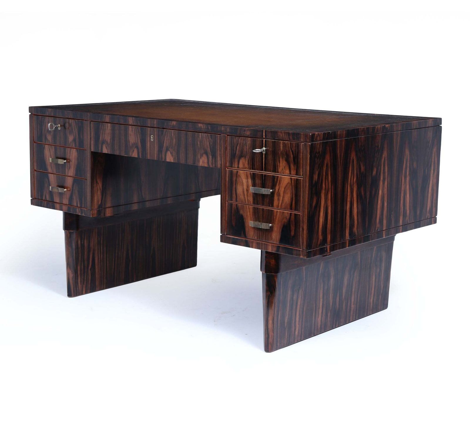 Italian Art Deco Macassar Ebony Desk With Leather Top C1950 photo vinterior