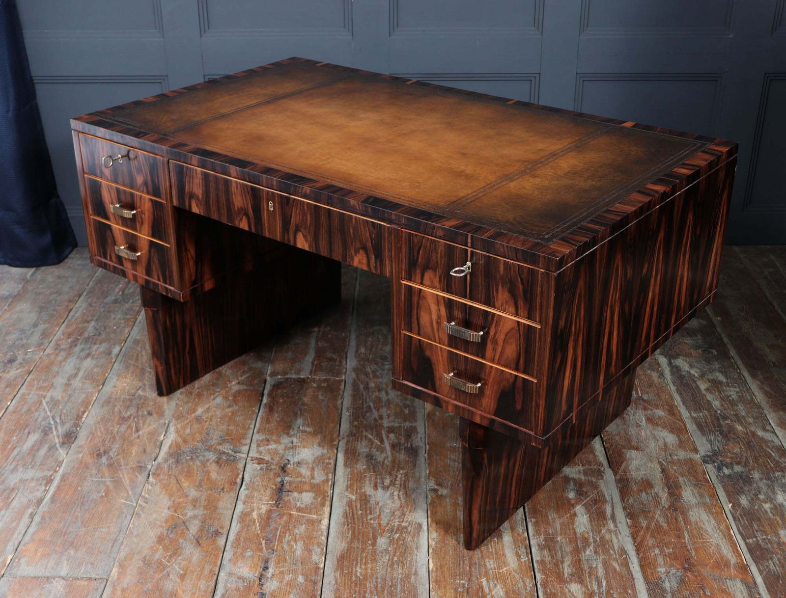 Furniture Italian Art Deco Macassar Ebony Desk With Leather Top C1950 photo