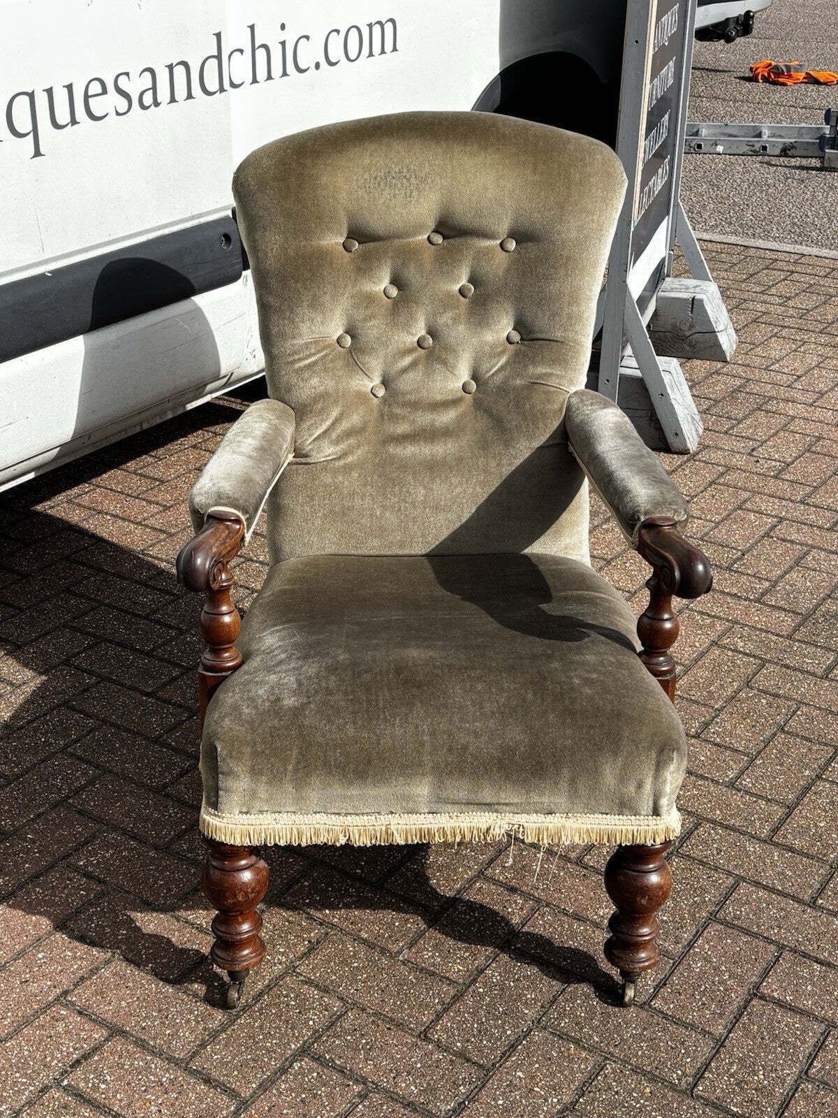 William IV Library Armchair With Mahogany Frame, On Brass Castors. photo vinterior