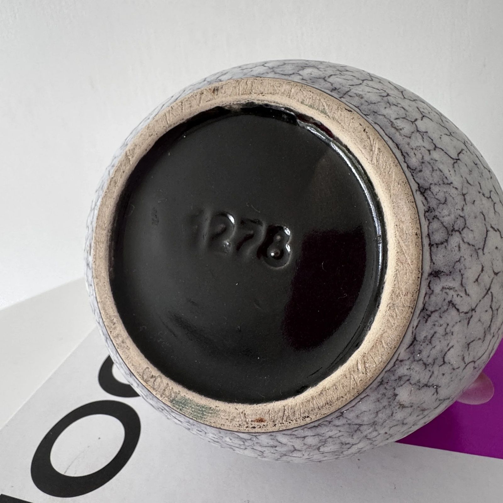 50's Jasba Keramik 'Cortina' Crackle Glaze Crescent Round Vase photo vintage