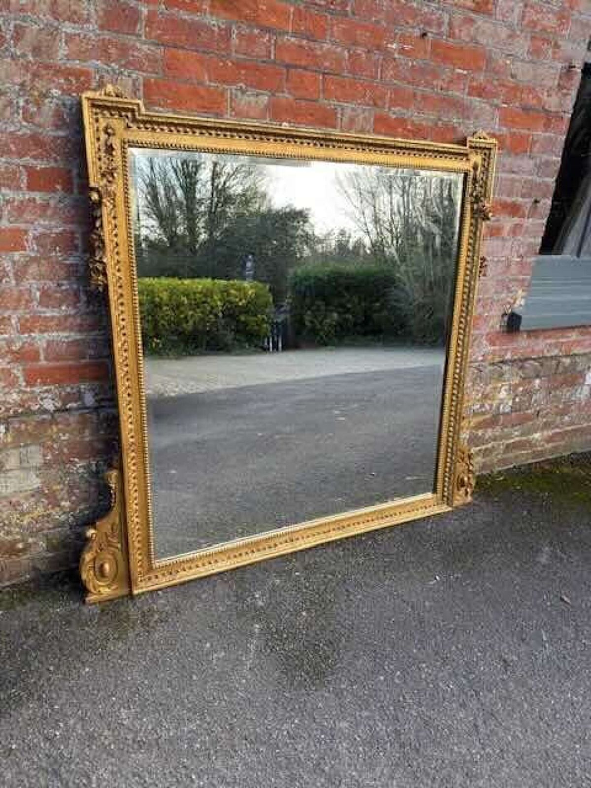 A Fabulous Large Antique English 19th C Shaped Top Gilt Overmantle Mirror.