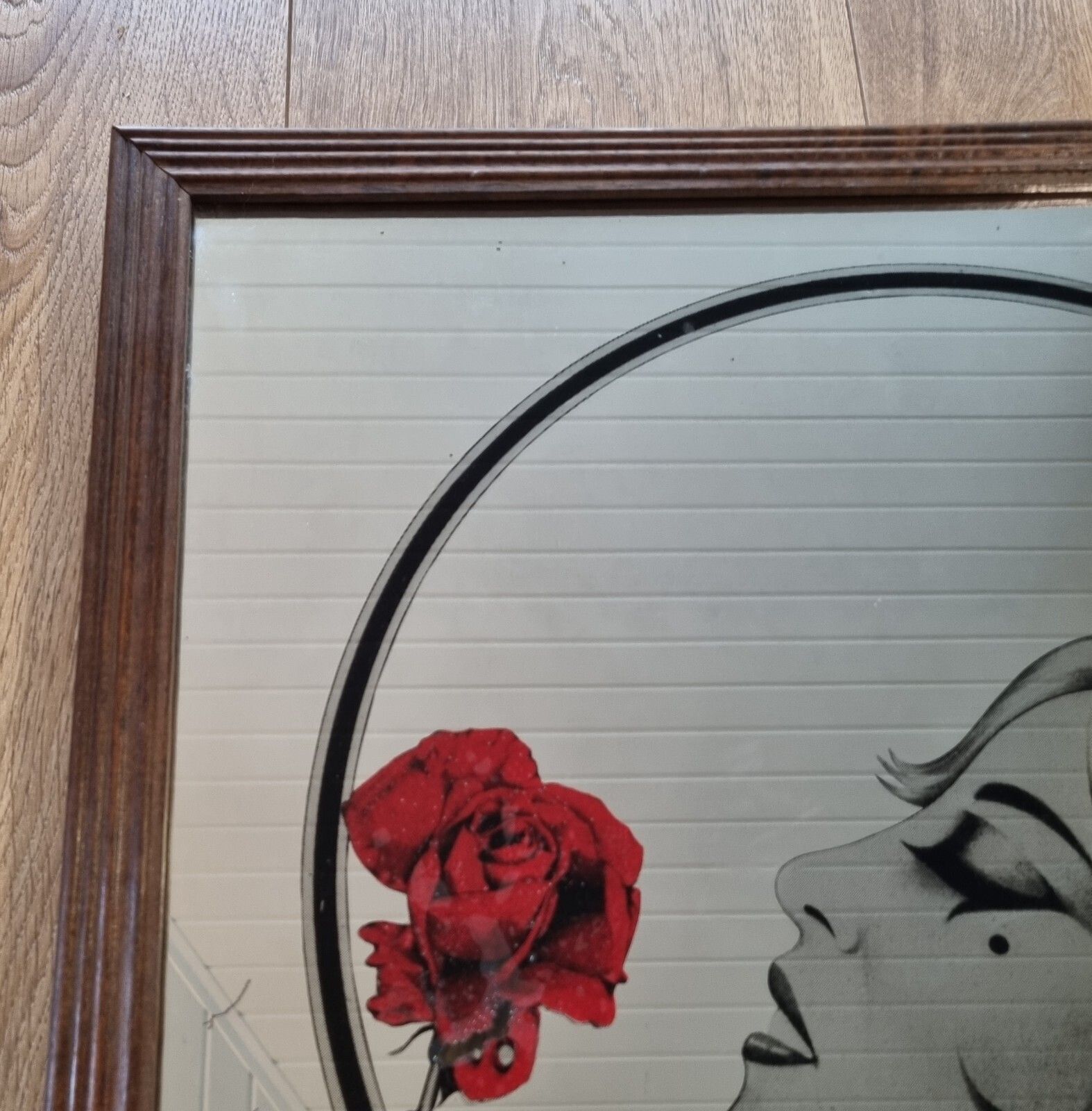 Vintage Large Art Deco Style Mirror Lady & Rose Printed Design 65 Cm X 50 Cm photo furniture