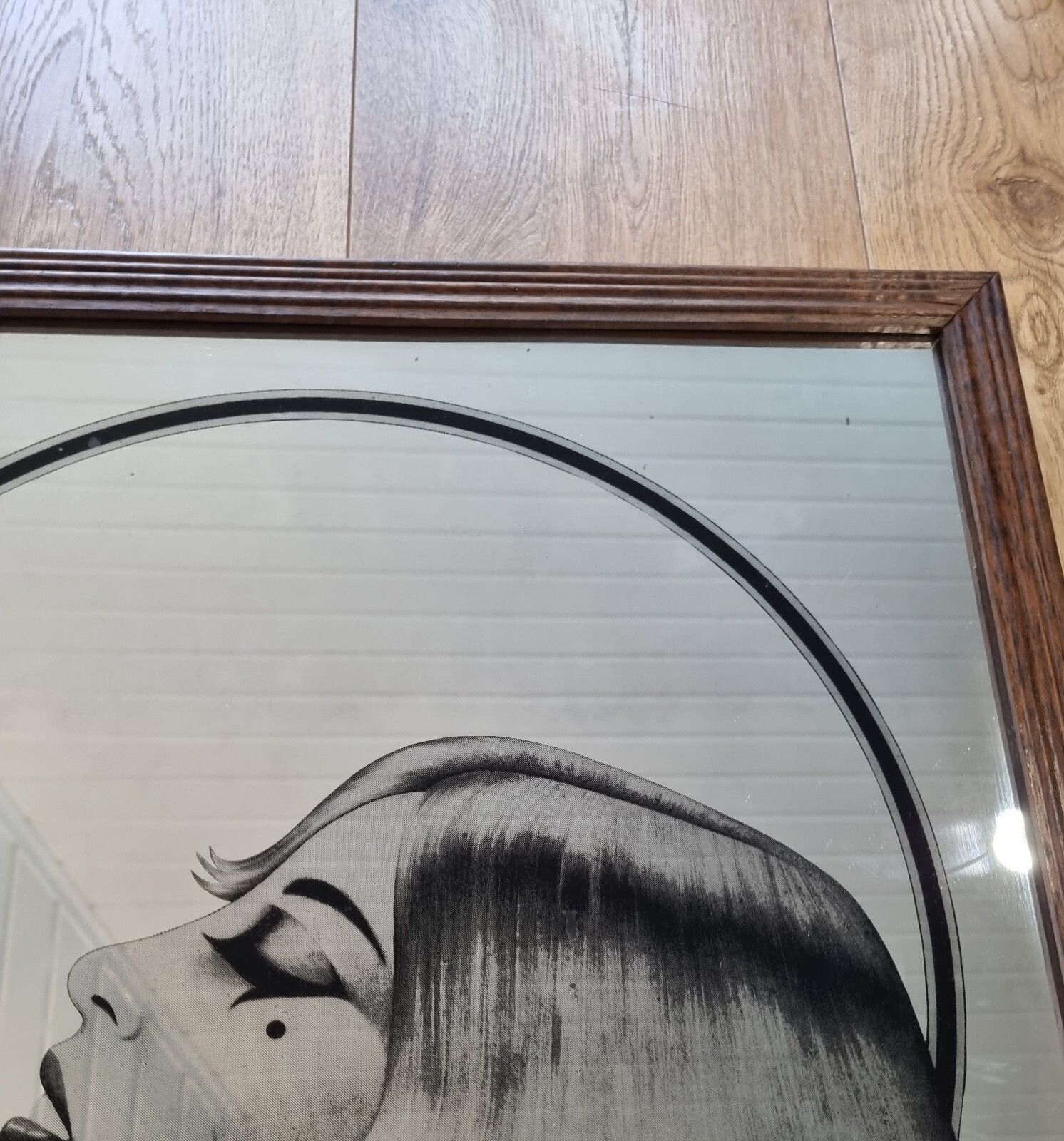 Vintage Large Art Deco Style Mirror Lady & Rose Printed Design 65 Cm X 50 Cm photo for sale