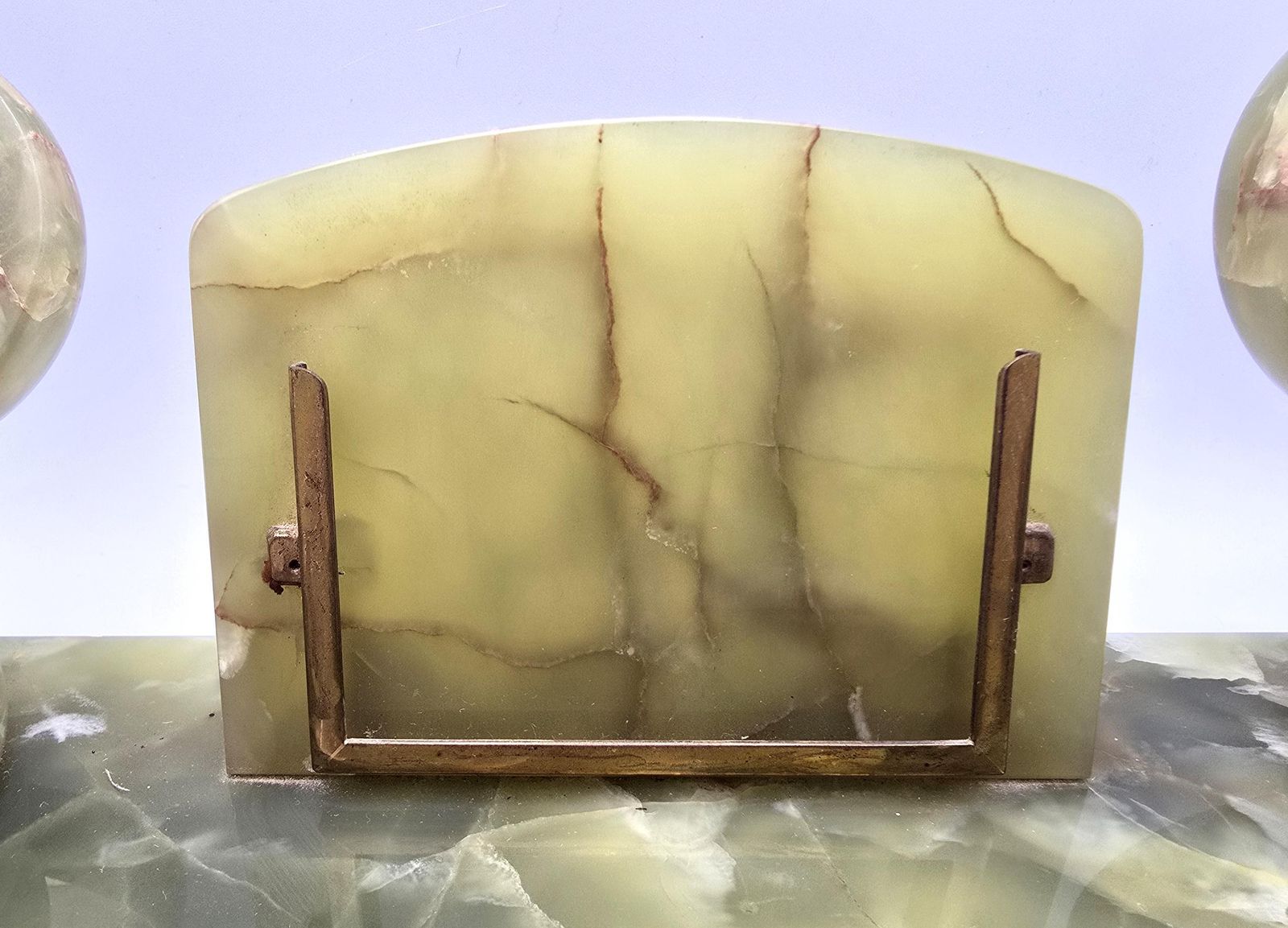 Home Decor Antique Art Deco Green Onyx Desk Set   Perpetual Calendar, Two Ink Wells, Pen Holder photo