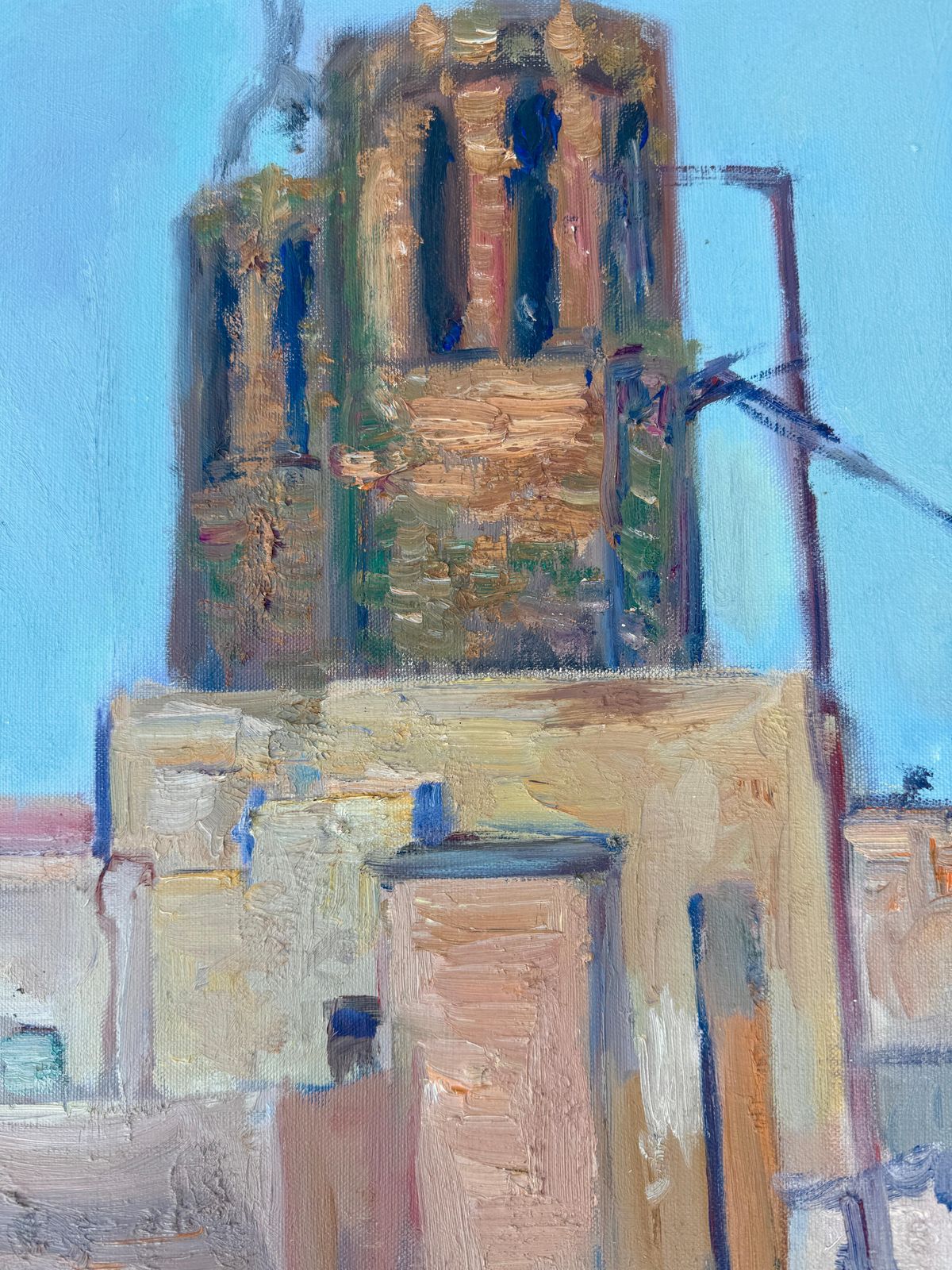 Simon Busom Mid Century Barcelona Cathedral Rooftops Oil Painting, Mediterranean Spanish 1969 photo 1800.0