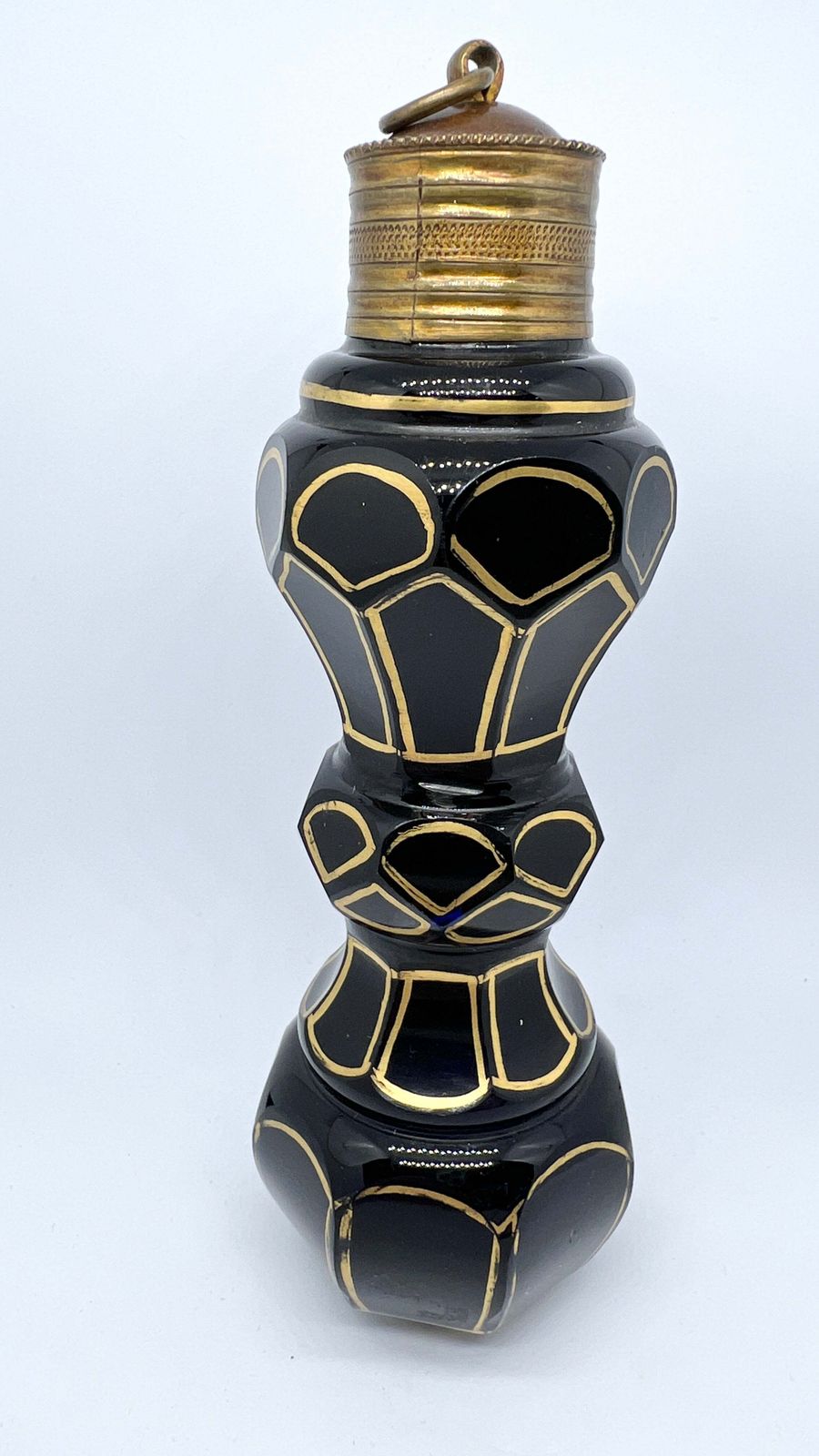 Bohemian 1820 30s Dark Blue Glass And Bronze Tall Perfume Scent Bottle Flask. With Museum Exhibition Provenance photo for sale