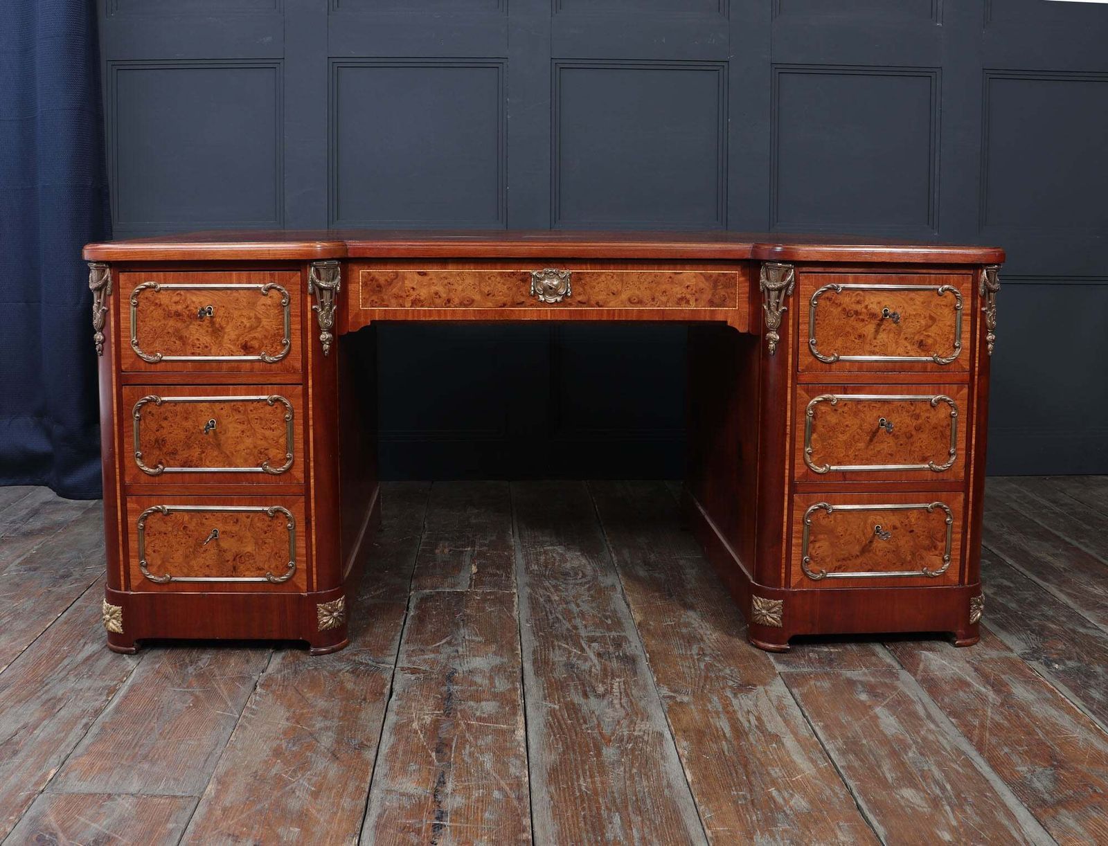 Furniture Fine French Burr Walnut Pedestal Desk With Gilt Bronze Ormolu Mounts C1880 photo