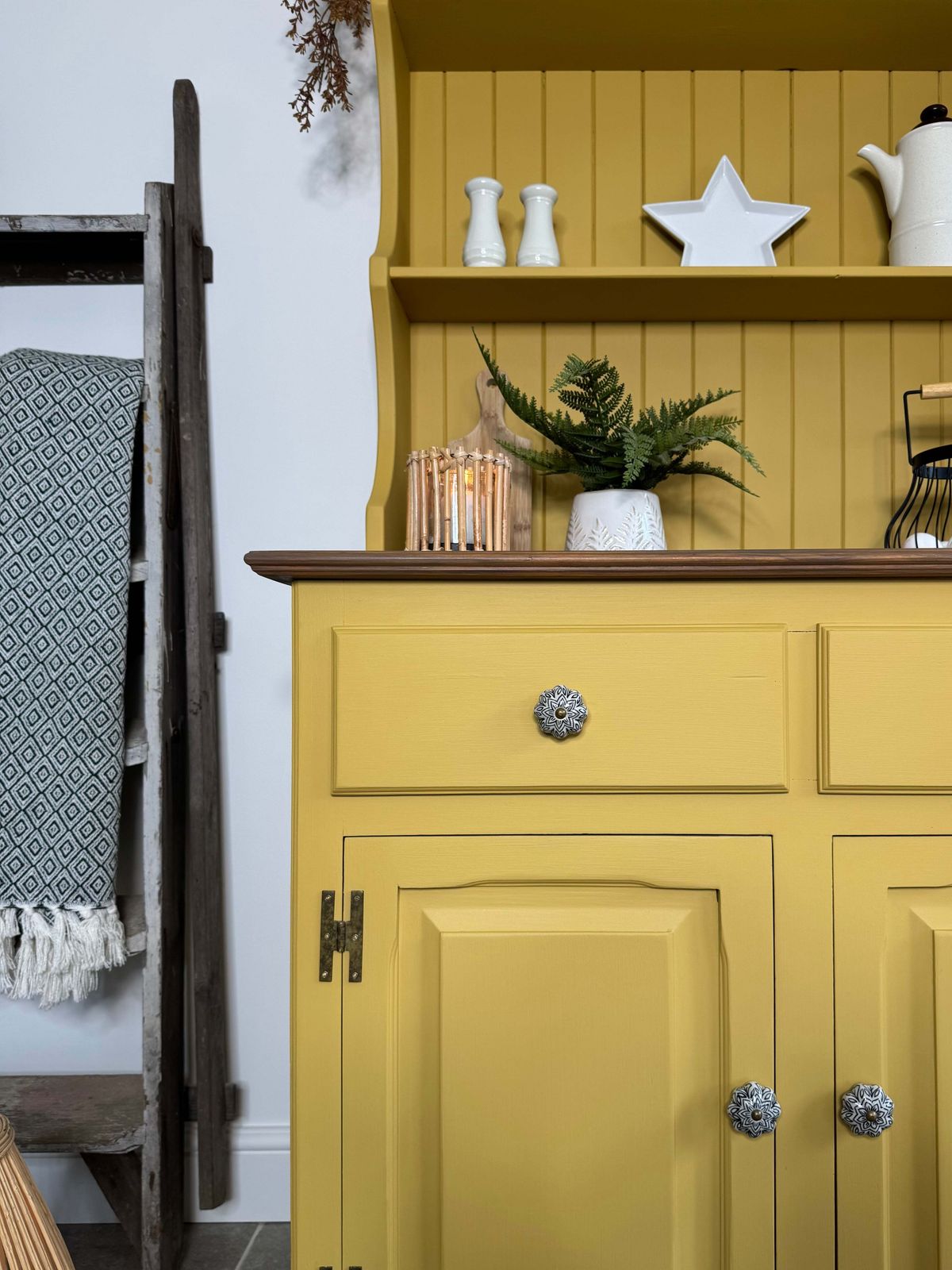 Pine Kitchen Welsh Dresser, Painted Colourful Mustard Yellow photo furniture
