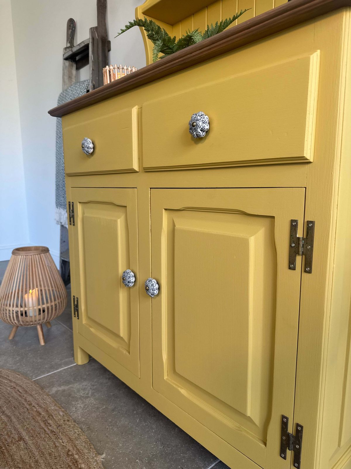 Pine Kitchen Welsh Dresser, Painted Colourful Mustard Yellow photo 625.0
