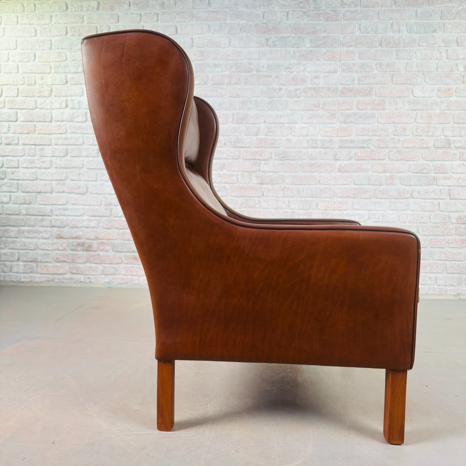 photo furniture Vintage Danish 1970s High Back Dark Tan Leather Armchair