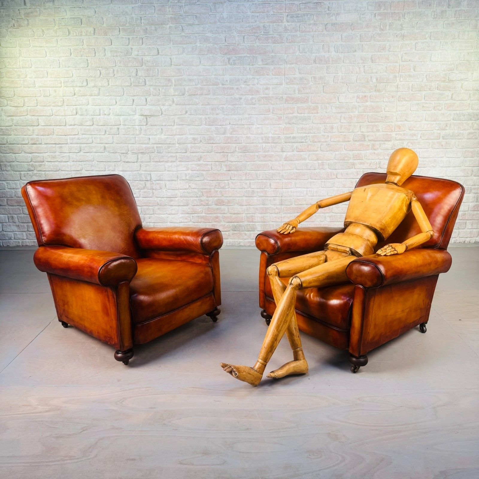 Pair Of 1920s English Tan Leather Club Armchairs photo furniture