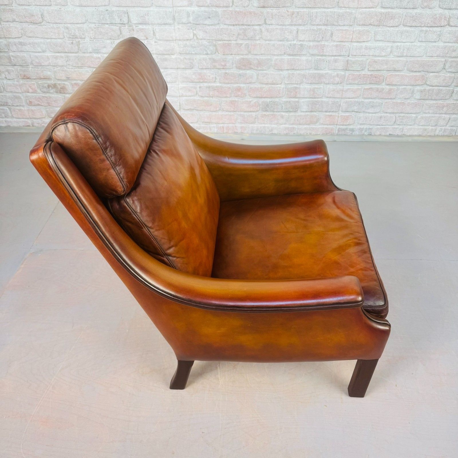 photo for sale Vintage 1960s Aage Christiansen High Back Tan Leather Armchair