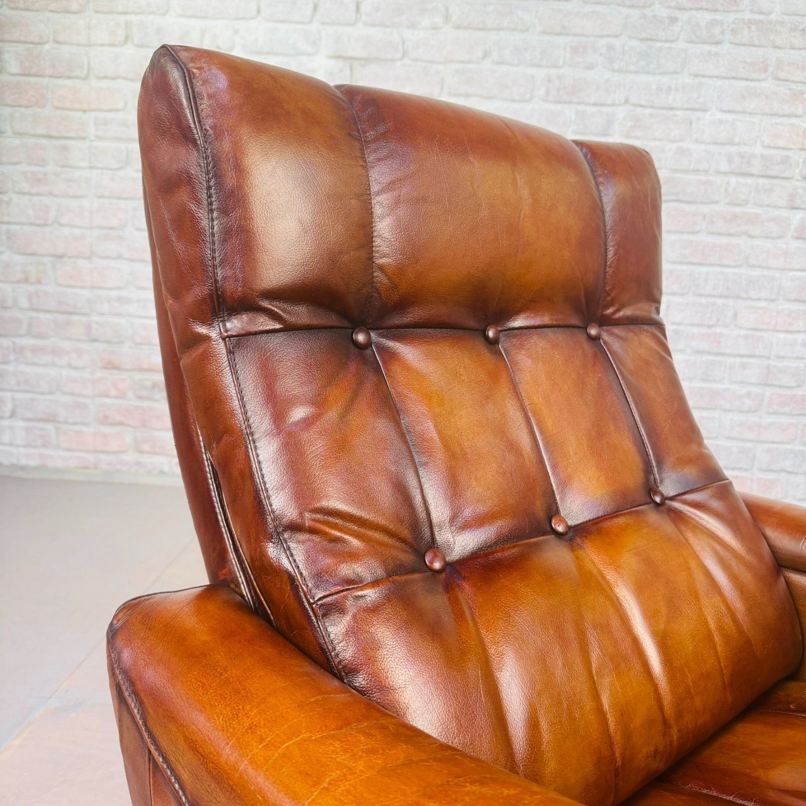 photo for sale Mid Century Danish Leather Swivel Armchair – Hand Dyed Tan Colour