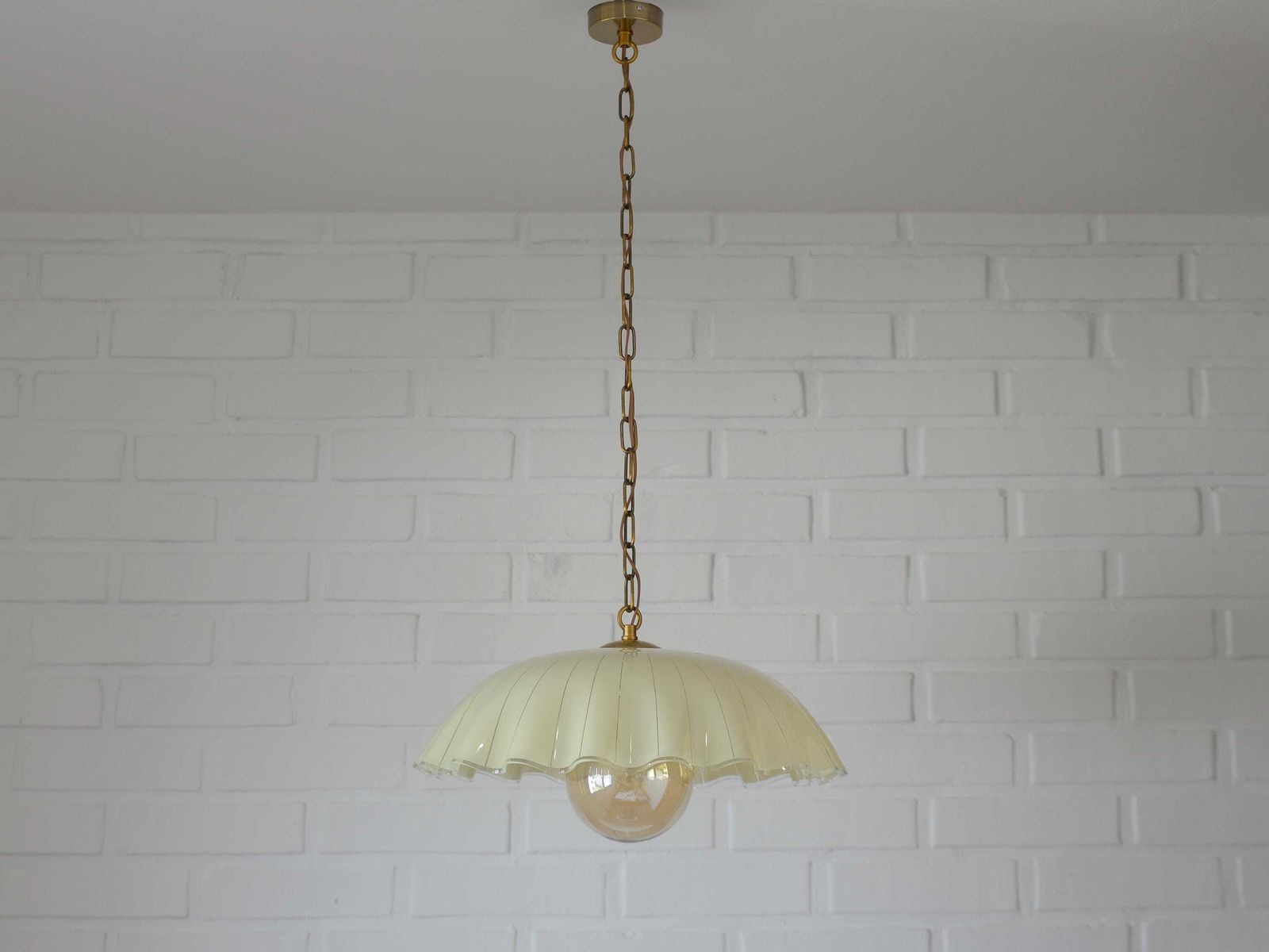 Vintage Pendant Fazzoletto Light / Kitchen Hanging Lamp 1980's / Farmhouse Beige Glass Chandelier photo buy