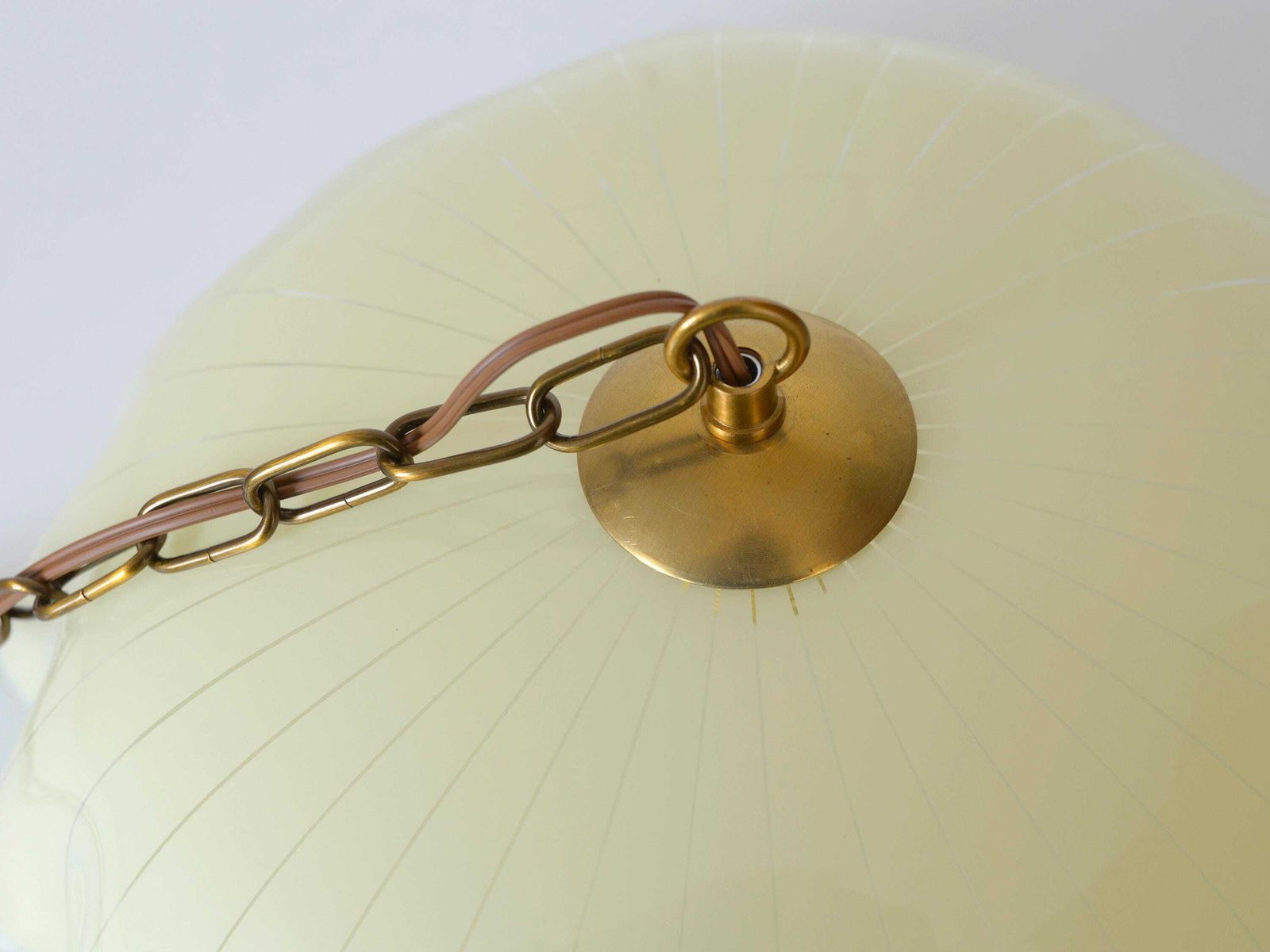 288.0 Vintage Pendant Fazzoletto Light / Kitchen Hanging Lamp 1980's / Farmhouse Beige Glass Chandelier photo