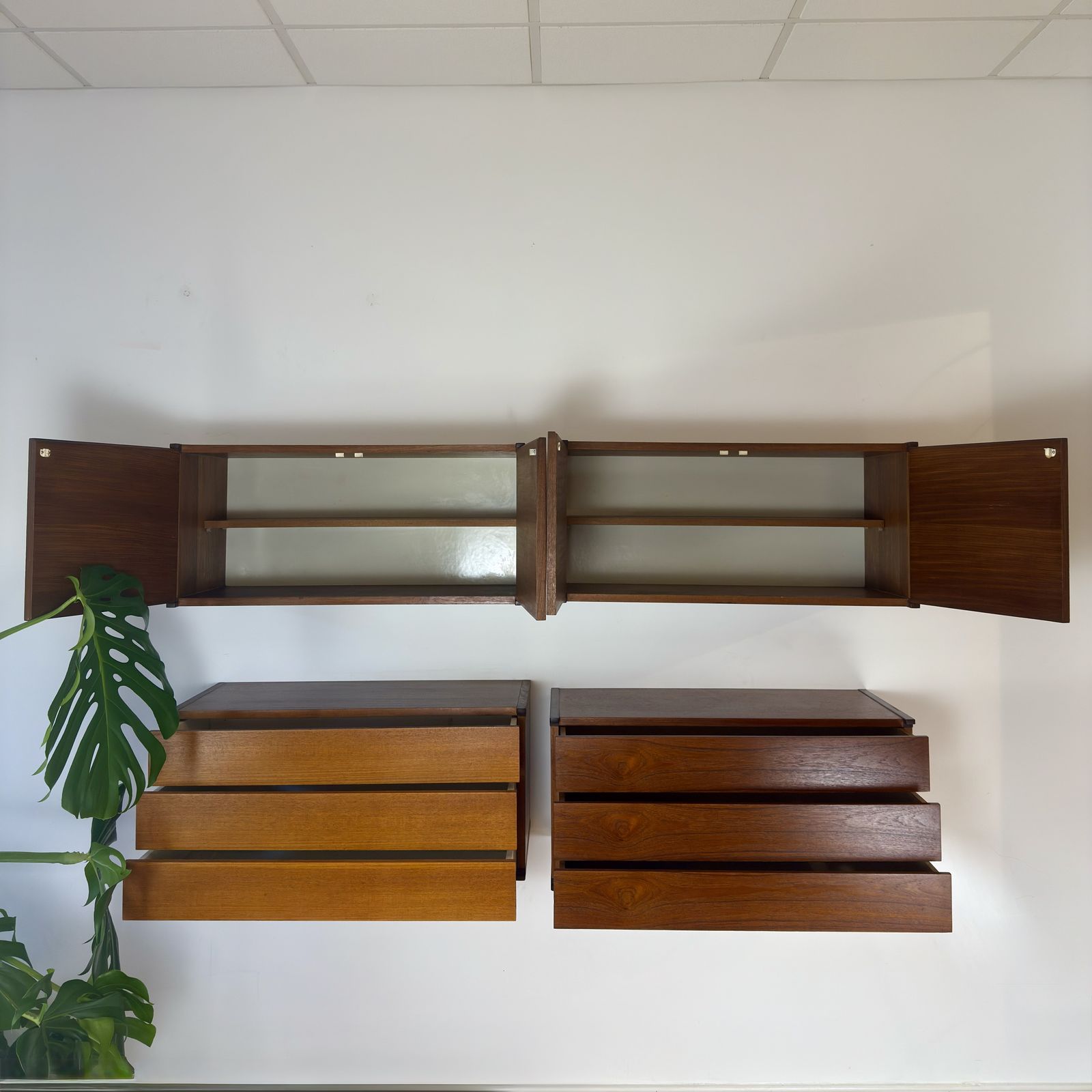 Set Of 4 Mid Century Teak Floating Wall Cabinets By Beaver & Tapley photo vinterior