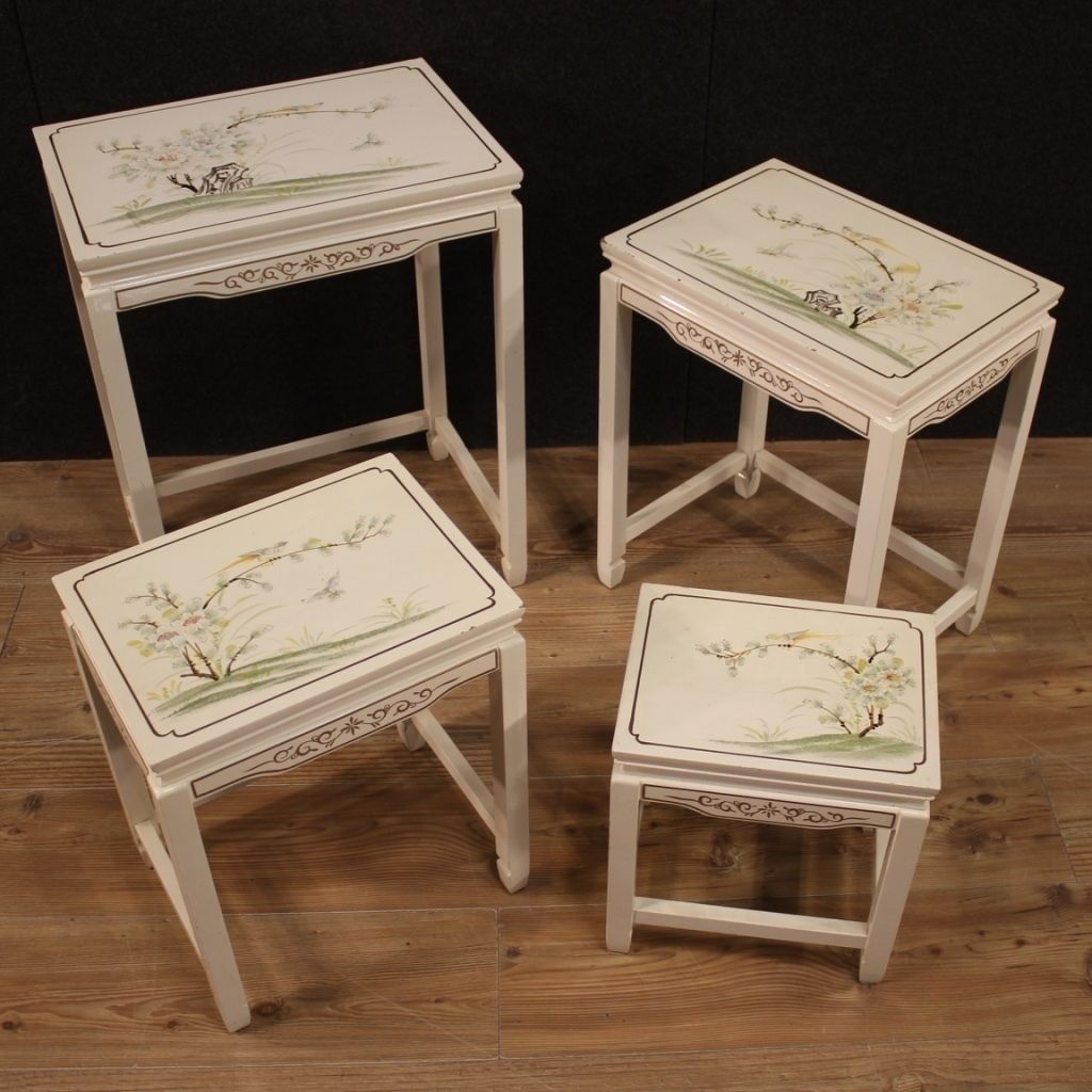 photo for sale Four French Lacquered And Painted Coffee Tables