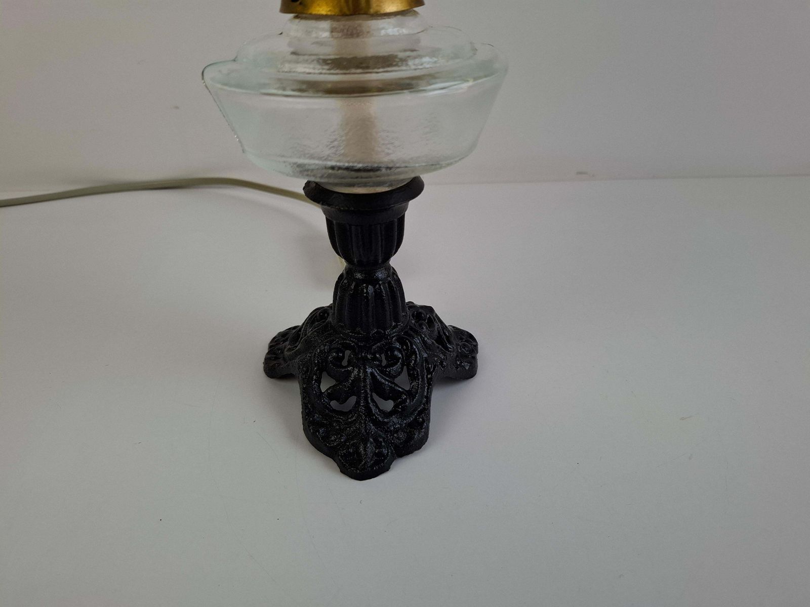 Lighting 1960s Czechoslovakian Milk Glass Oil Lamp Style Table Lamp photo
