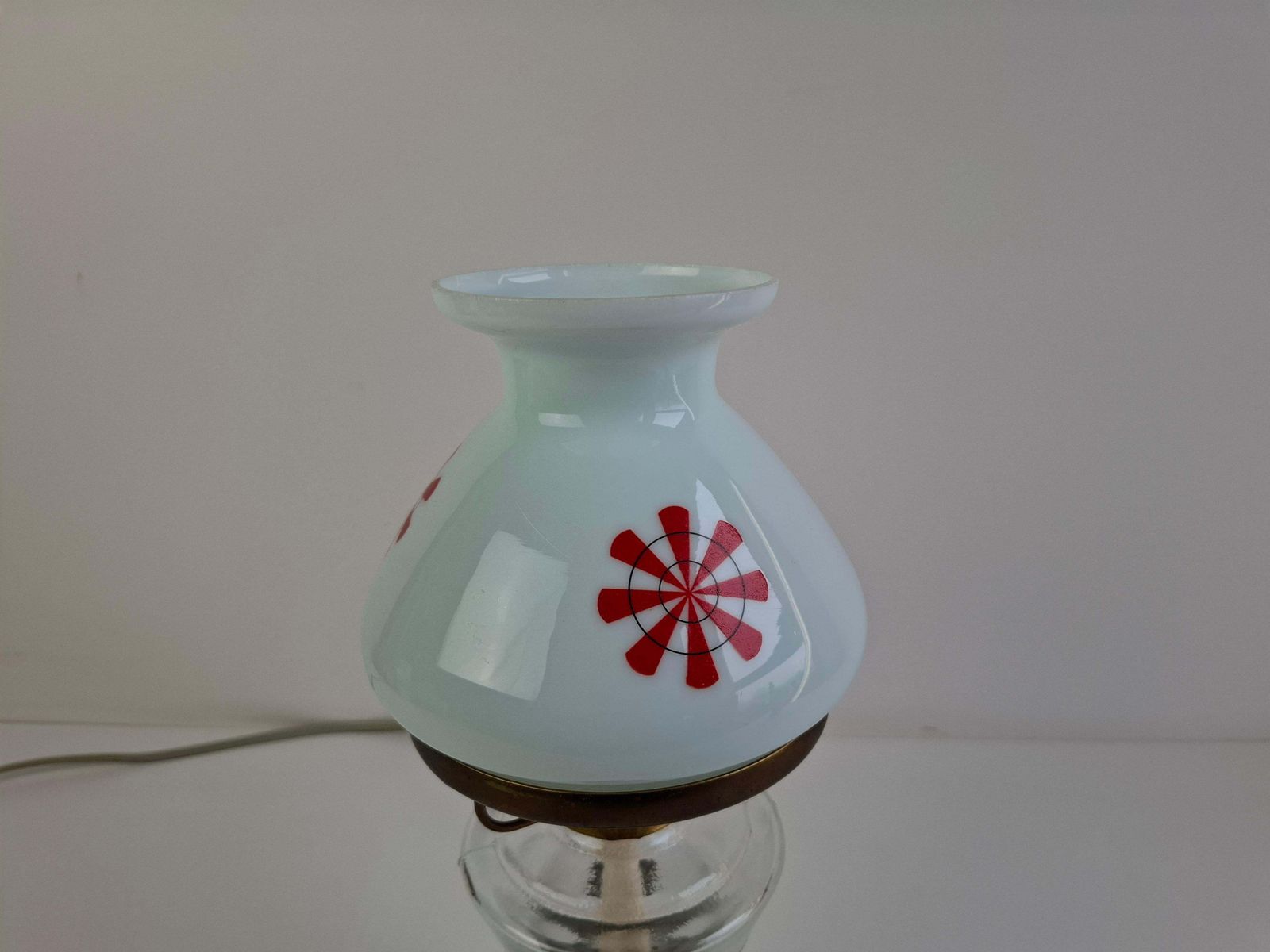photo vinterior 1960s Czechoslovakian Milk Glass Oil Lamp Style Table Lamp