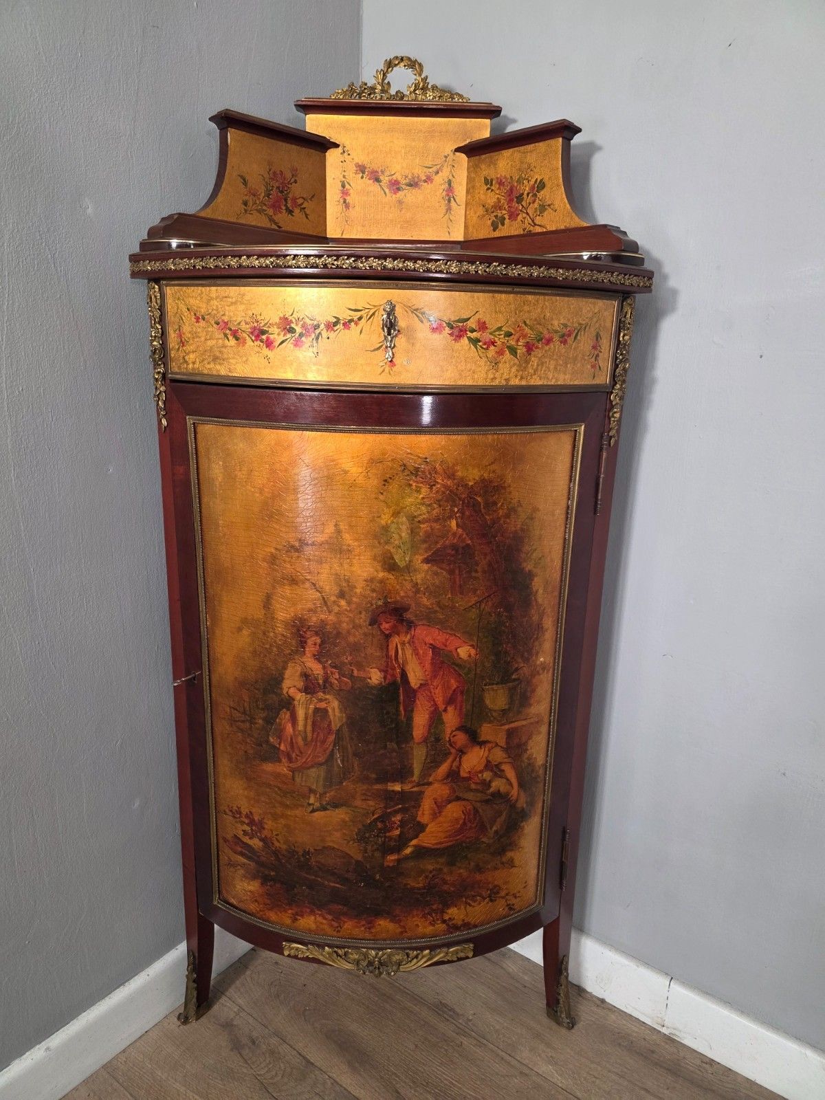 Antique French Vernis Martin Style Corner Cupboard 1900s photo furniture