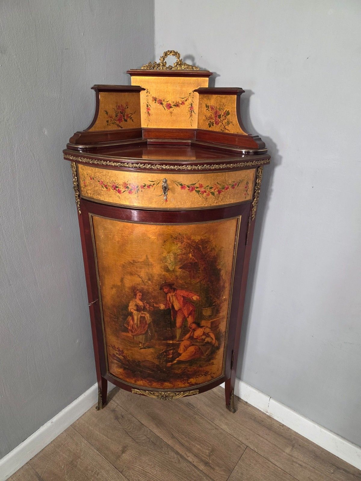 Antique French Vernis Martin Style Corner Cupboard 1900s photo for sale