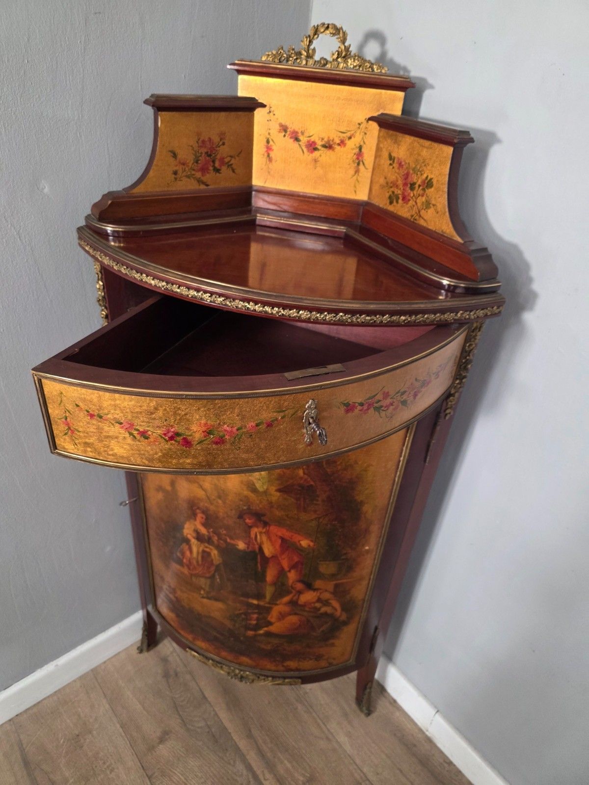 Antique French Vernis Martin Style Corner Cupboard 1900s photo vintage