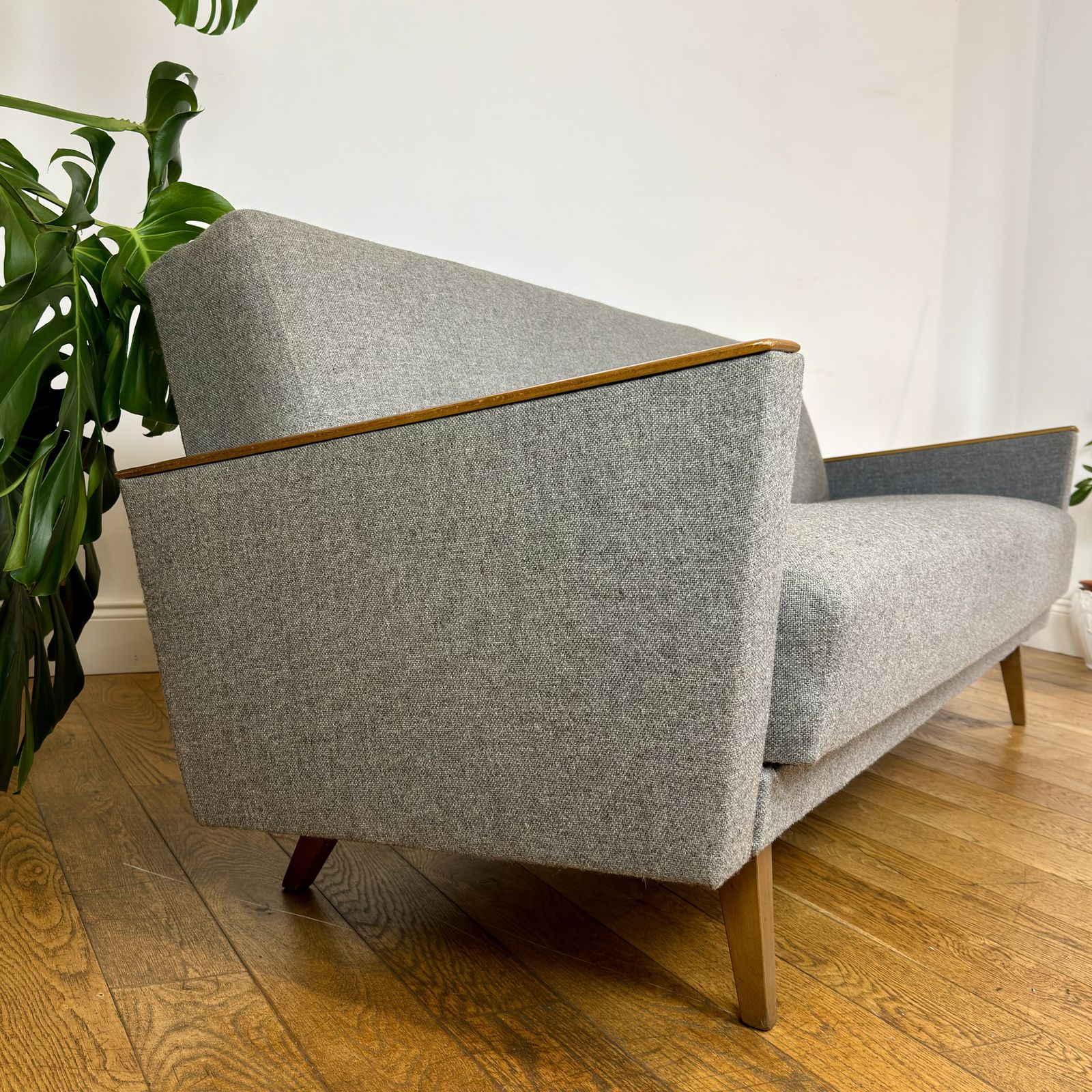 Mid Century Fold Out Daybed In Grey Fabric photo for sale