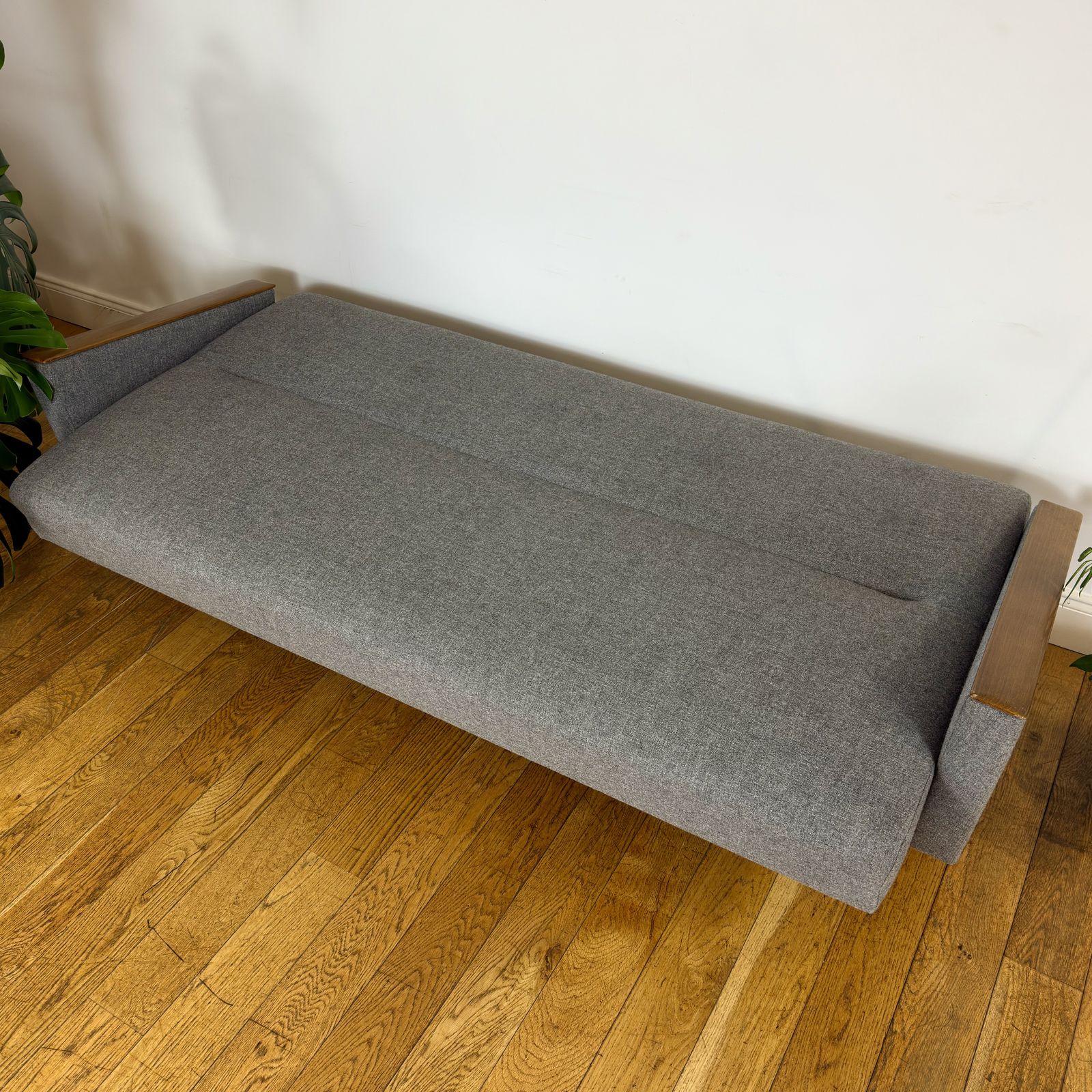 Mid Century Fold Out Daybed In Grey Fabric photo Furniture