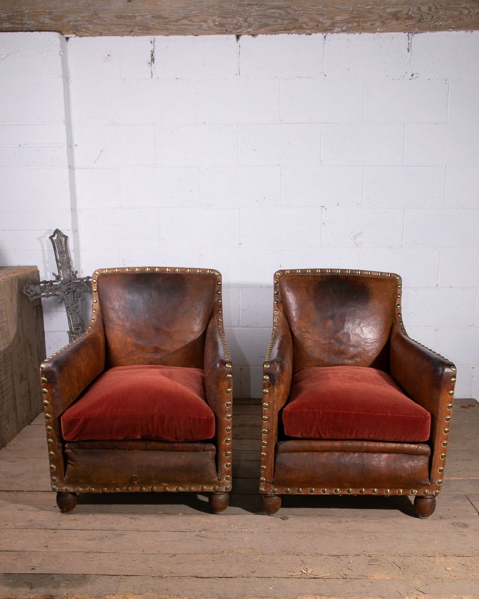 Pair Of Art Deco Leather Club Armchairs