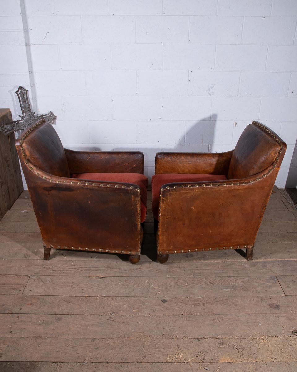 Pair Of Art Deco Leather Club Armchairs photo vintage