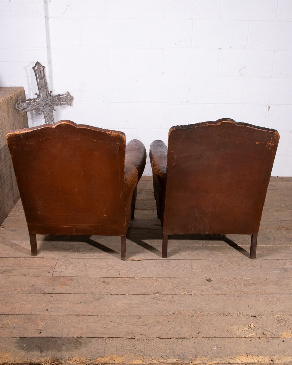 Pair Of Leather Club Armchairs photo vintage