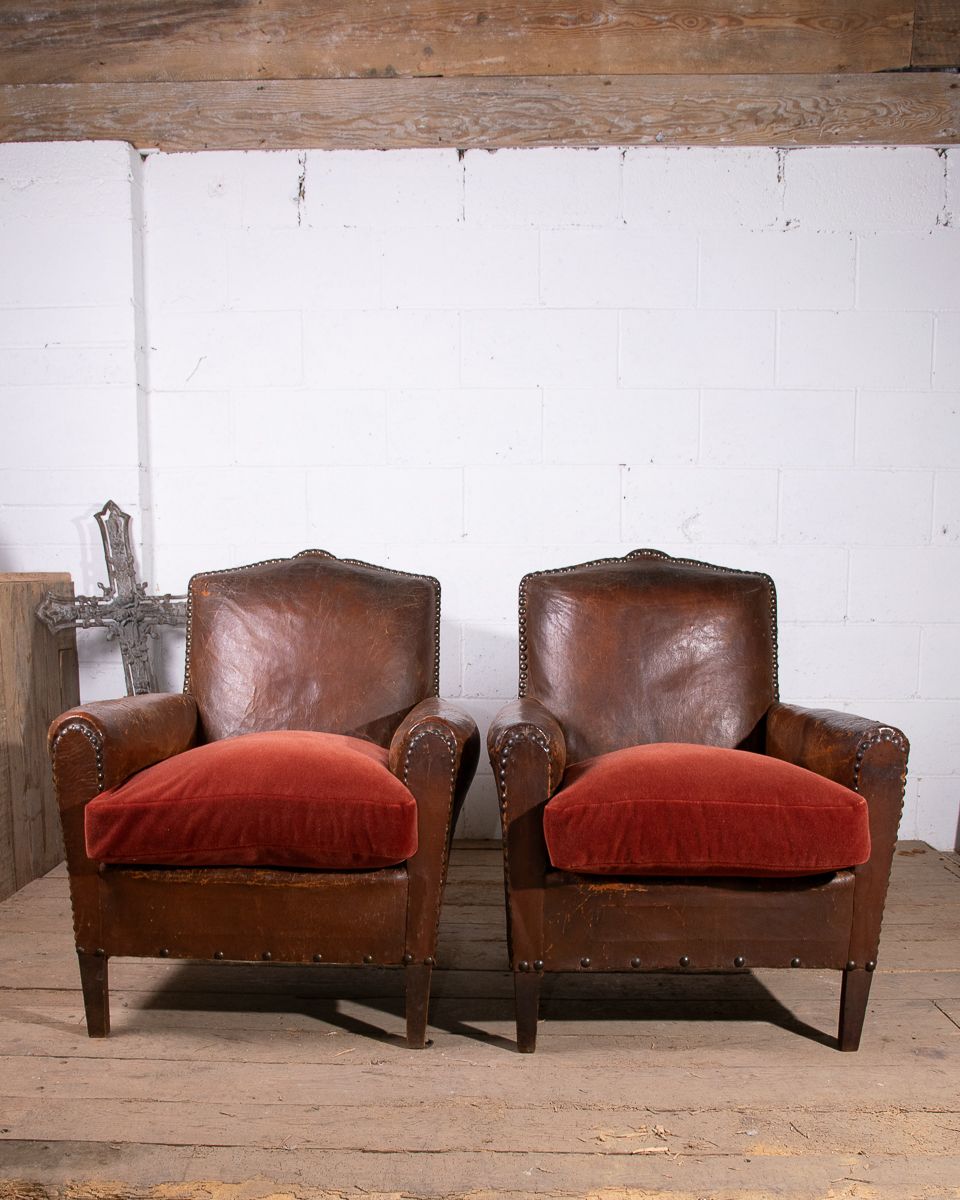 Pair Of Leather Club Armchairs