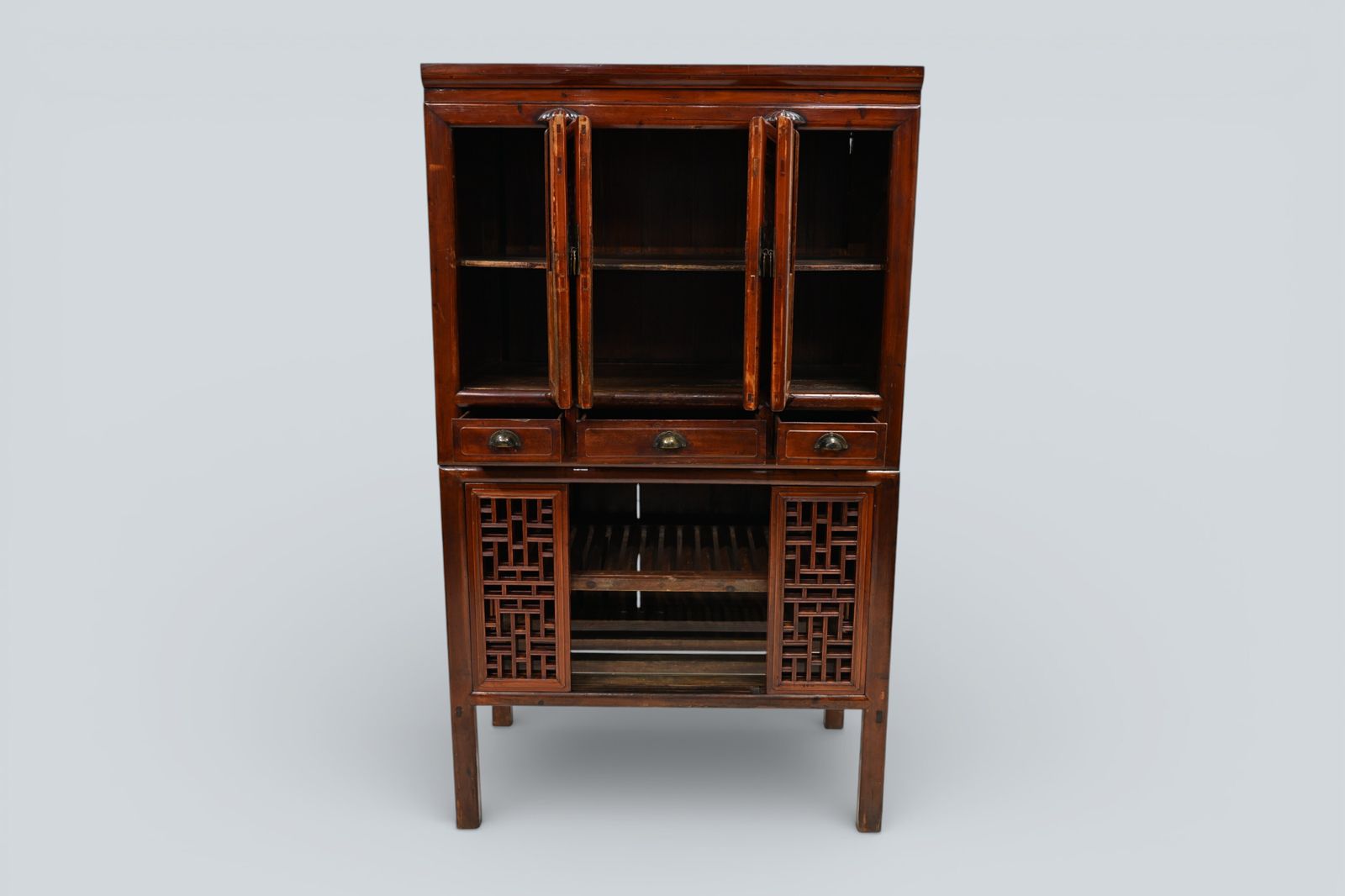 photo vinterior Antique Chinese Lattice Kitchen Cabinet Lower Chicken Coop Red Free Uk Delivery*