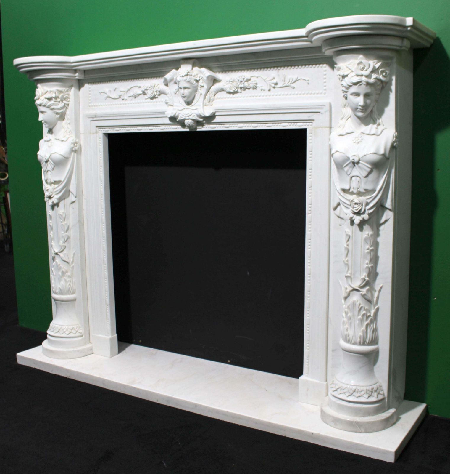 Fine Louis XVI Style Carved White Marble Fireplace Surround With Caryatid Figure photo 6916.0