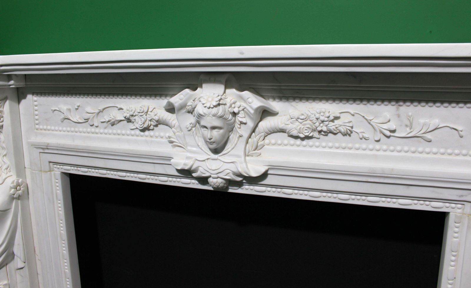 Home Fixtures Fine Louis XVI Style Carved White Marble Fireplace Surround With Caryatid Figure photo