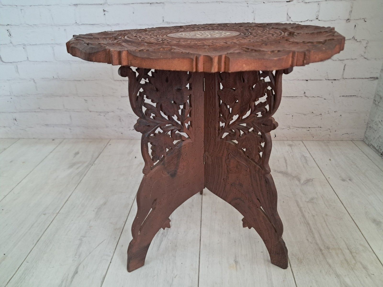 Antique Indian Table Carved Plant Or Side Table Vintage 1920 Vintage photo furniture