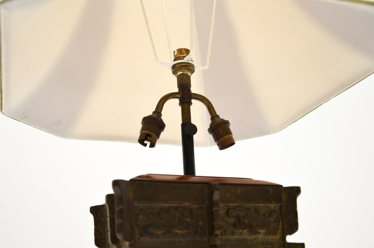 Large Antique Oriental Bronze Table Lamp photo vintage