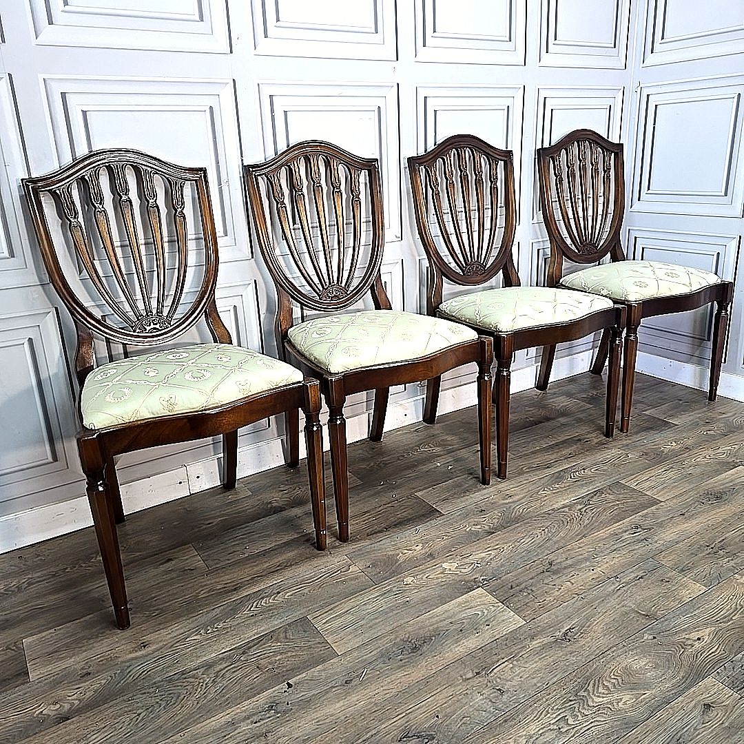 Antique Mahogany Dining Chairs Upholstered Georgian Style Shield Back Seats