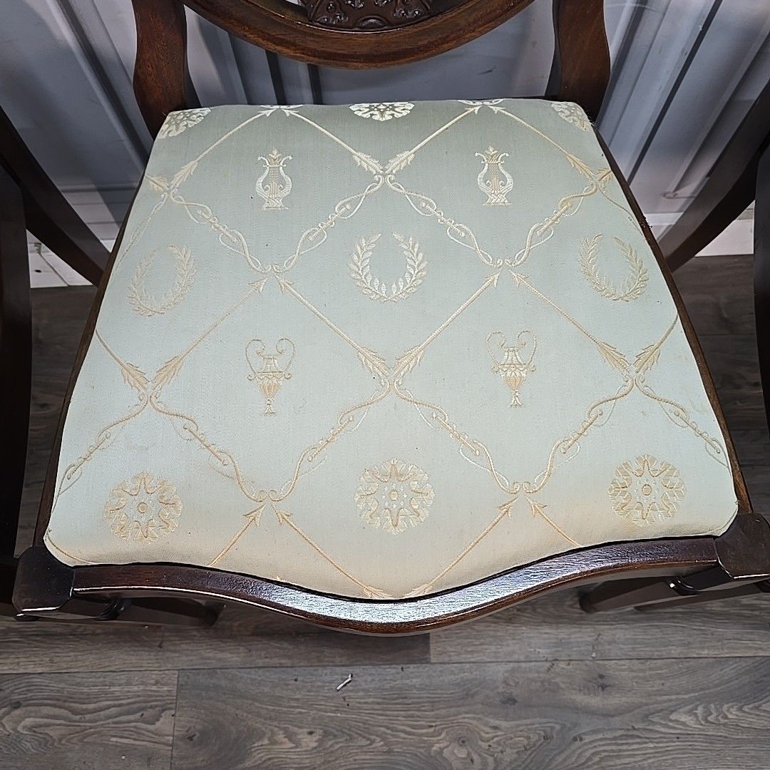 Antique Mahogany Dining Chairs Upholstered Georgian Style Shield Back Seats photo vinterior