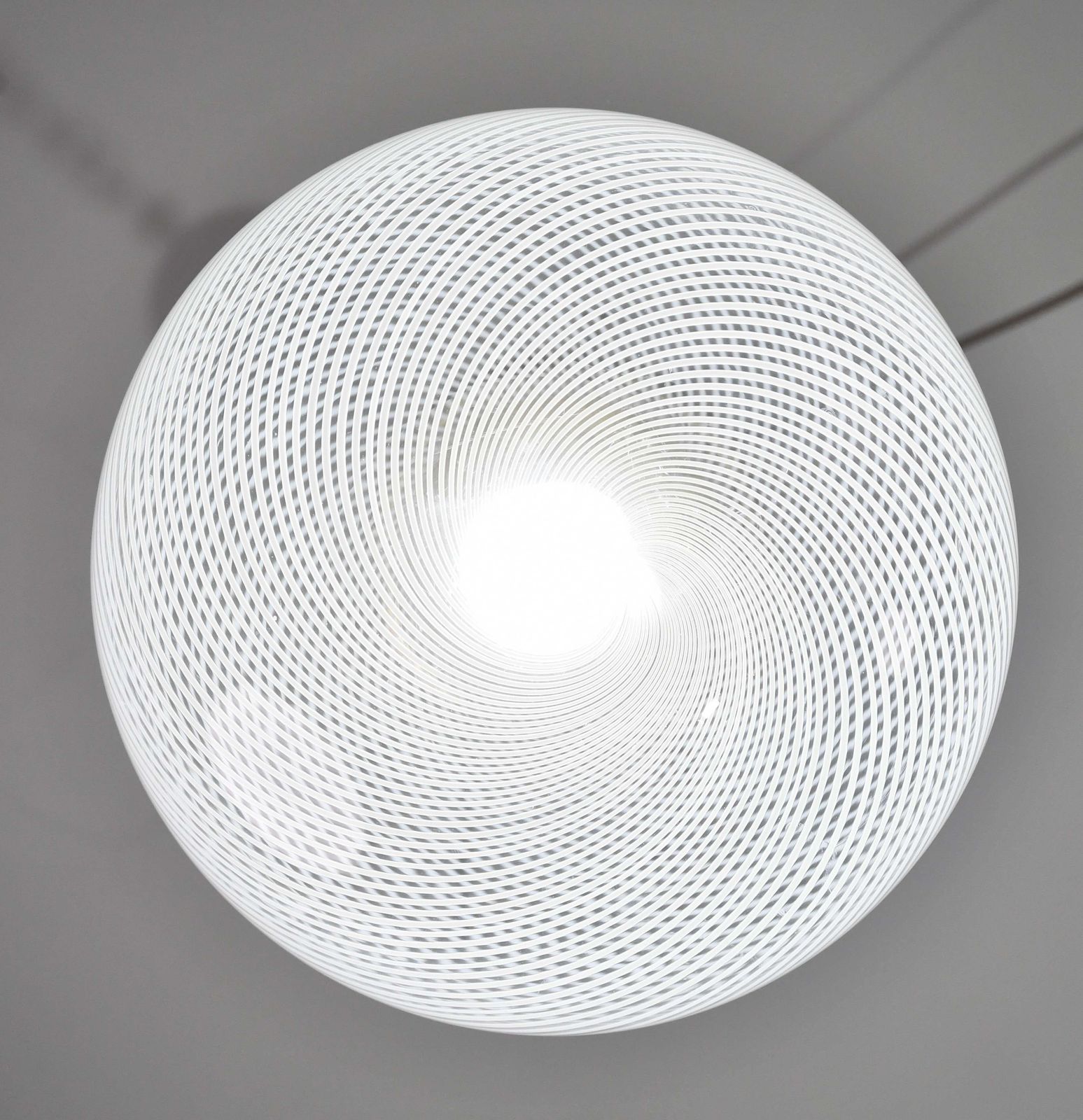 Italian Mid Century Pendant Light With Optic Spiral Glass Globe And Restore Bras photo Lighting