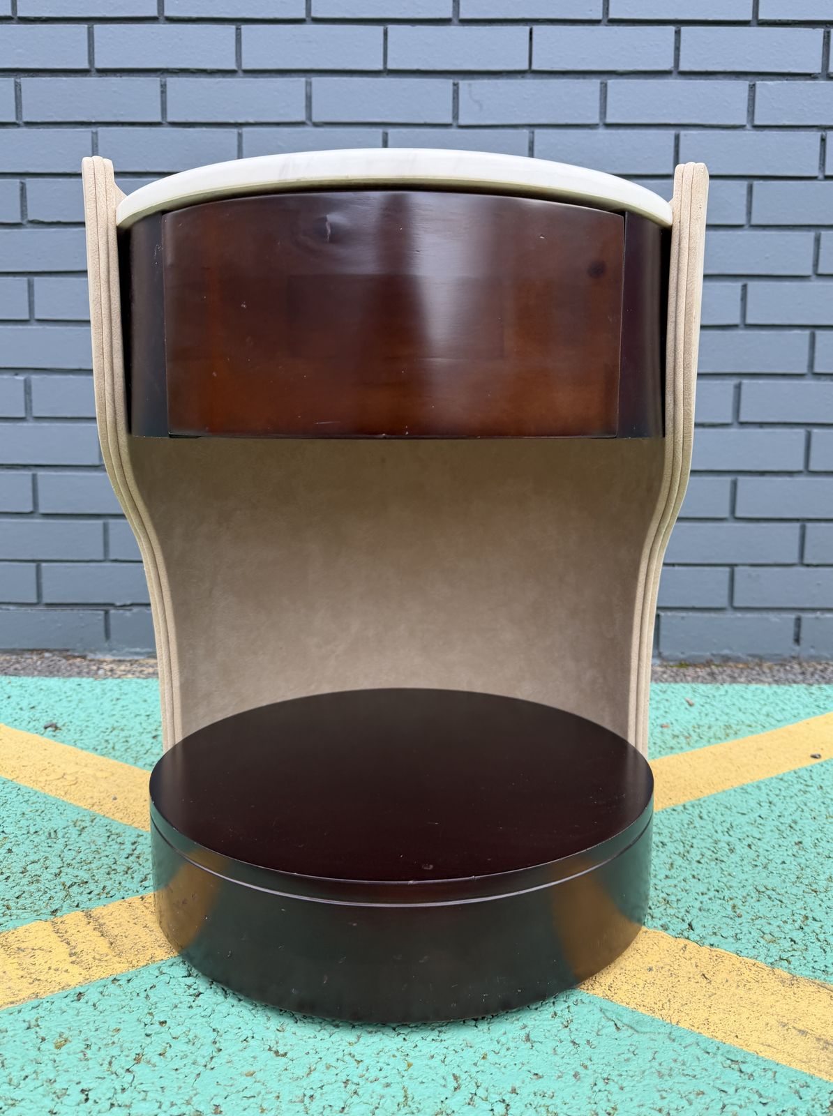 Stunning Contemporary Marble Top & Leather Round Side / End / Bedside Table, – Superb Condition, Rrp £1,500 photo Furniture