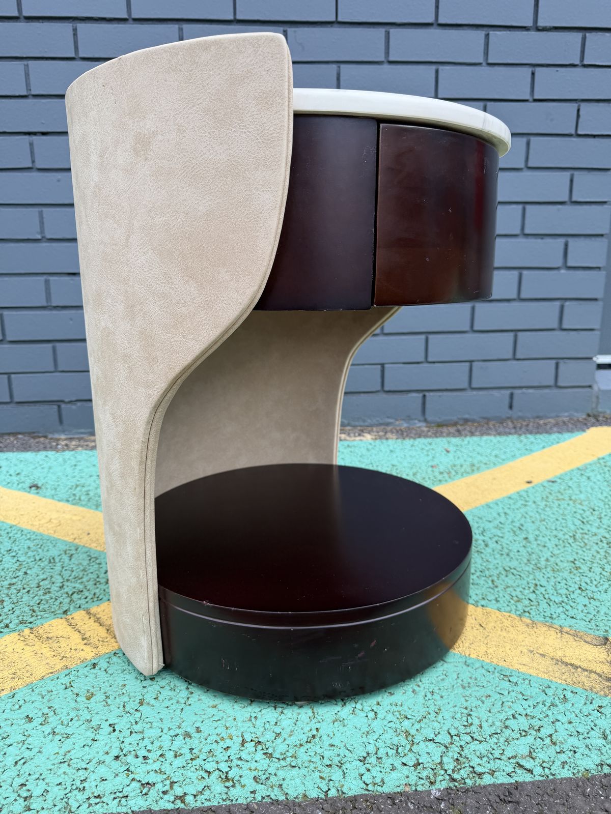photo buy Stunning Contemporary Marble Top & Leather Round Side / End / Bedside Table, – Superb Condition, Rrp £1,500