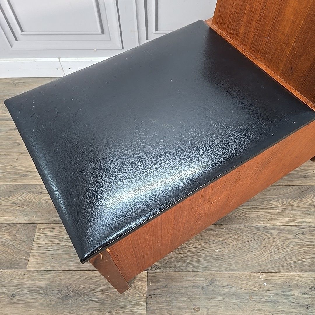 Mid Century Telephone Table Vintage Hall Bench Storage Seat Teak Effect Retro photo for sale